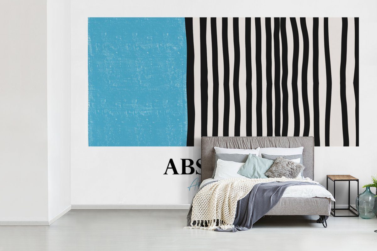 MuchoWow Fototapete Blau Weiß, bedruckt, Schwarz (6 Wallpaper Tapete - - - Design für St), Matt, Wohnzimmer, Schlafzimmer, Kinderzimmer, Vinyl