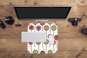 MuchoWow Gaming Mauspad Muster - Lollipop - Herzen - Süßigkeiten (1-St), Mousepad mit Rutschfester Unterseite, Gaming, 40x40 cm, XXL, Großes