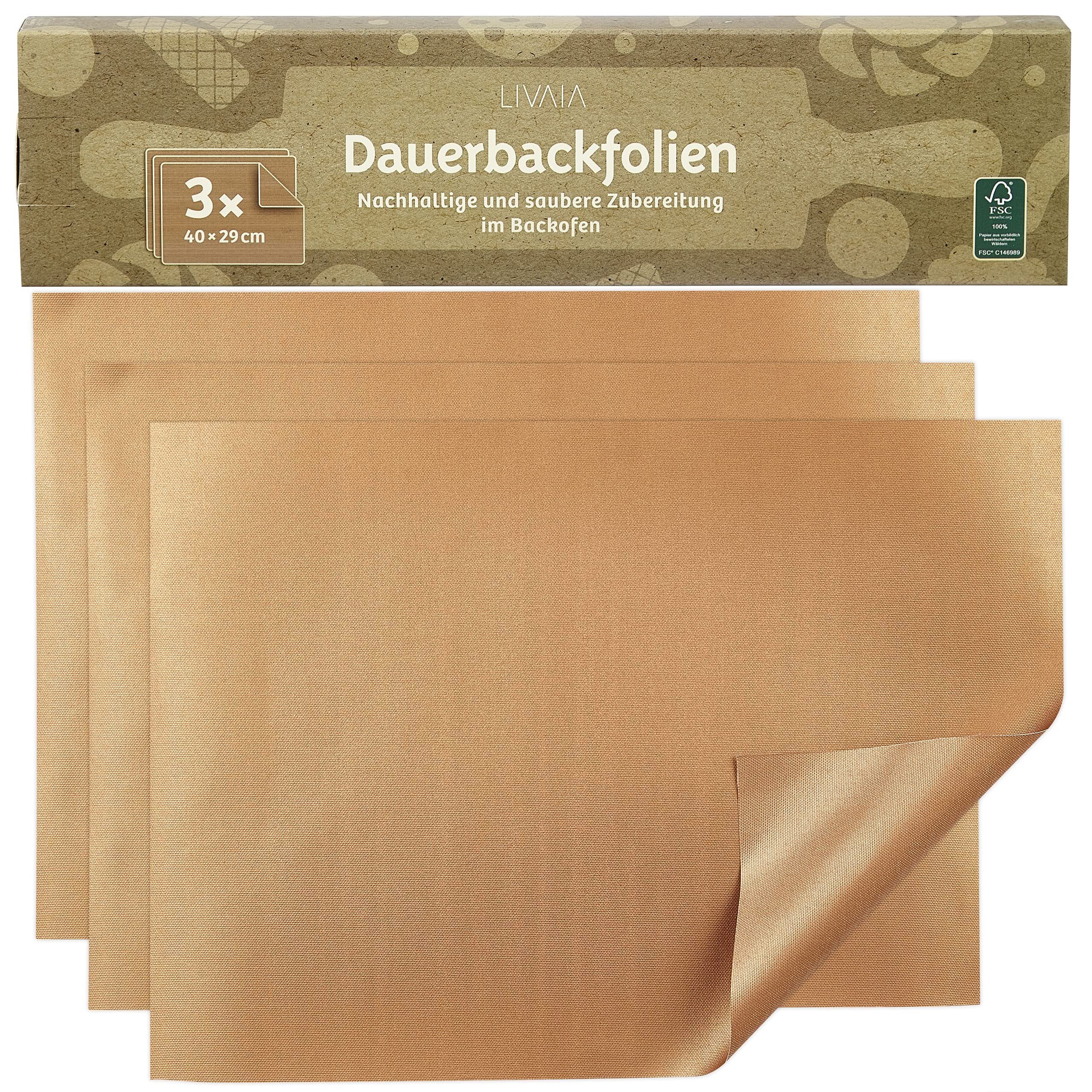 LIVAIA Backpapier Backpapier 40x29cm 3x: Wiederverw., Antihaft, 260° Hitzebest., BACKFOLIE WIEDERVERWENDBAR