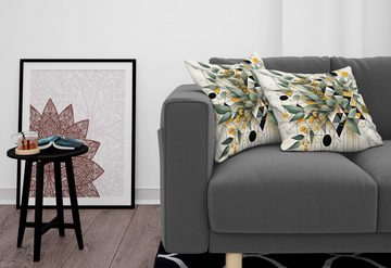 Kissenbezüge Modern Accent Doppelseitiger Digitaldruck, Abakuhaus (2 Stück), Eukalyptusblätter Blühendes Blattpattern Geometrische Details Marmor