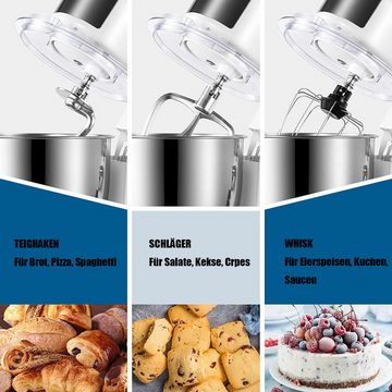 Rutaqian Küchenmaschine Küchenmaschine mit 5,5 Liter Edelstahl Schüssel 6 Geschwindigkeit, mit Rührbesen, Knethaken, Schläger und Spritzschutz(1300W/1500W)