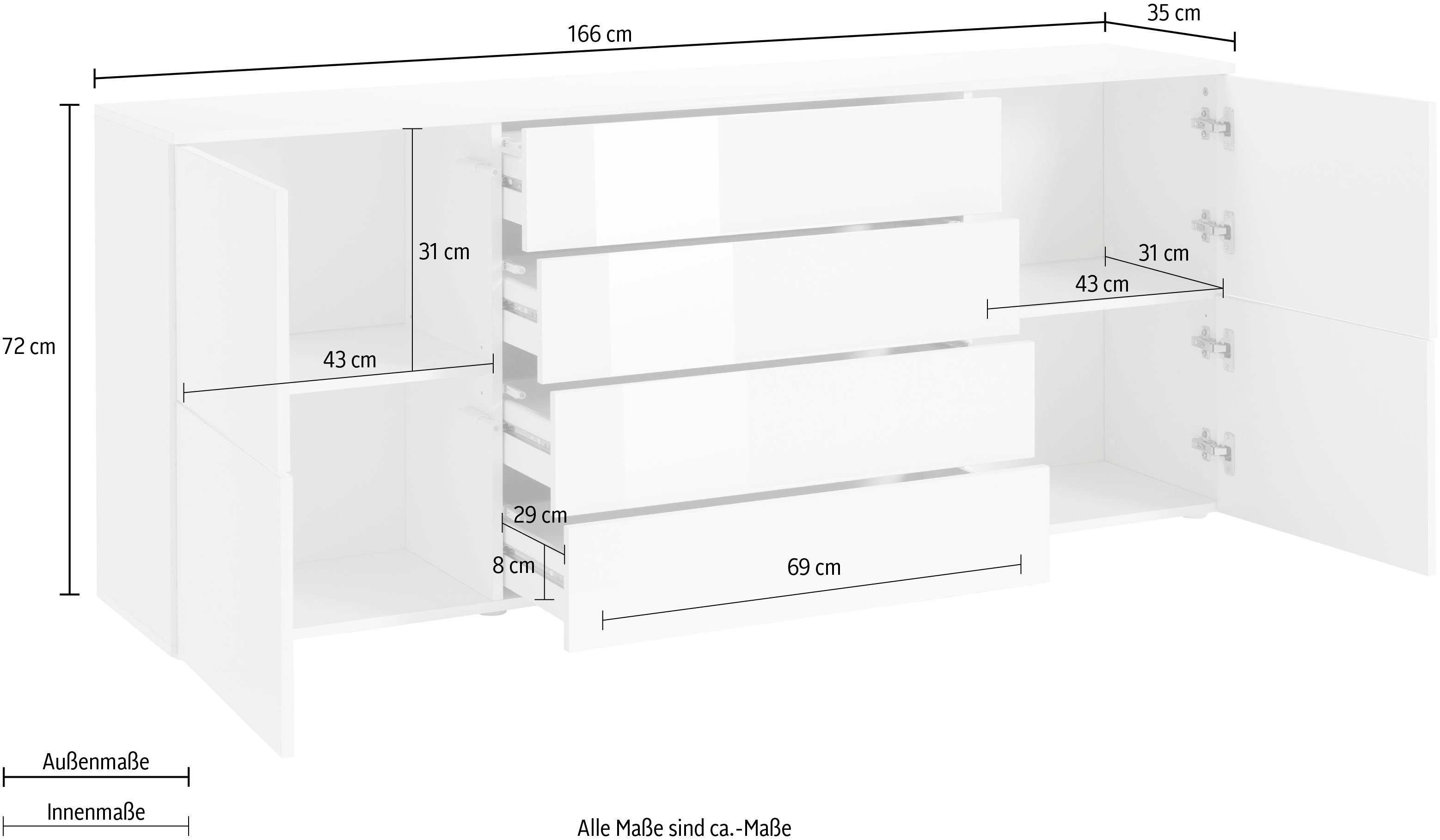 borchardt Möbel Kommode Rova, Breite 166 cm