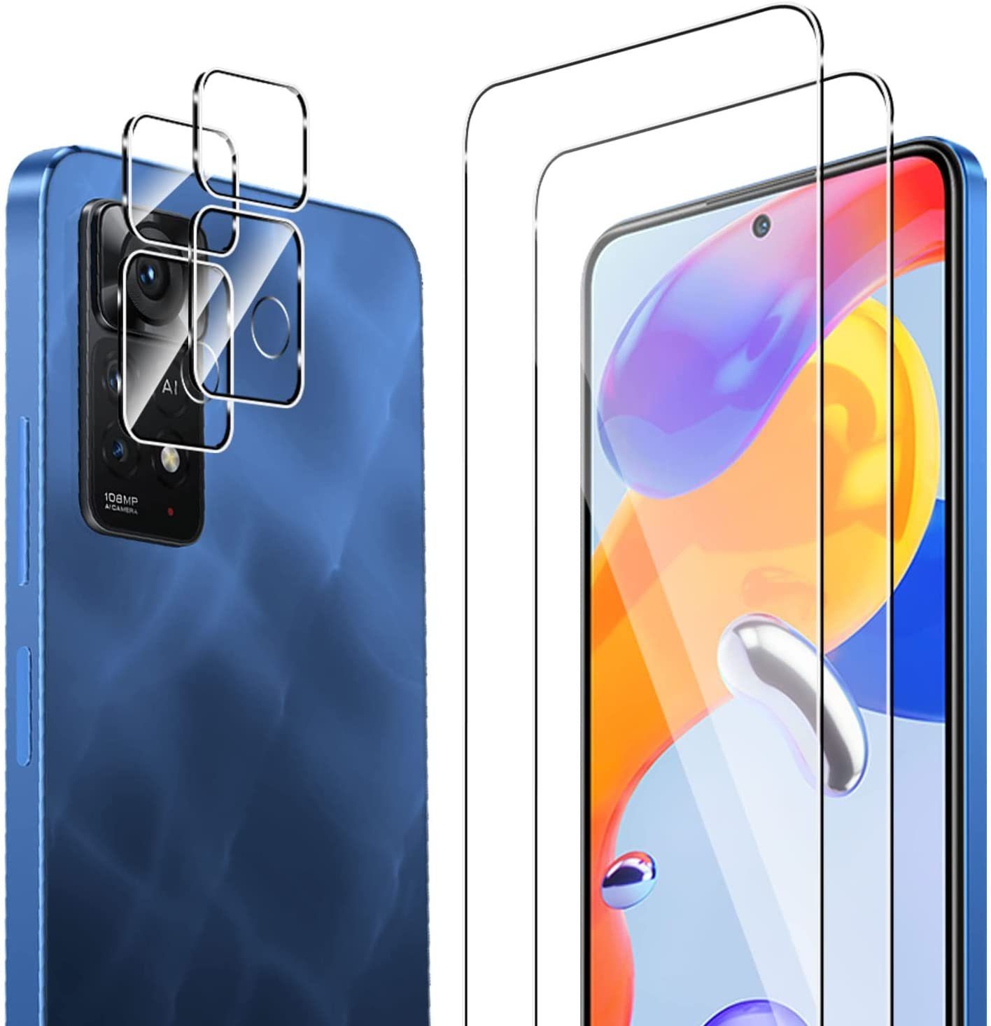 MSM Schutzfolie 2X Schutzglas (Display + Kamera) für Xiaomi Redmi Note 11 Pro 5G Panzerfolie