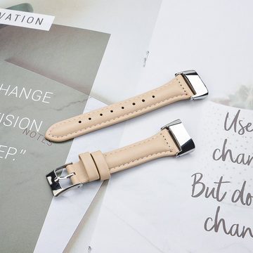Wigento Smartwatch-Armband Für Fitbit Charge 6 / 5 Leder Watch Armband Frauen Größe S Mint Pink