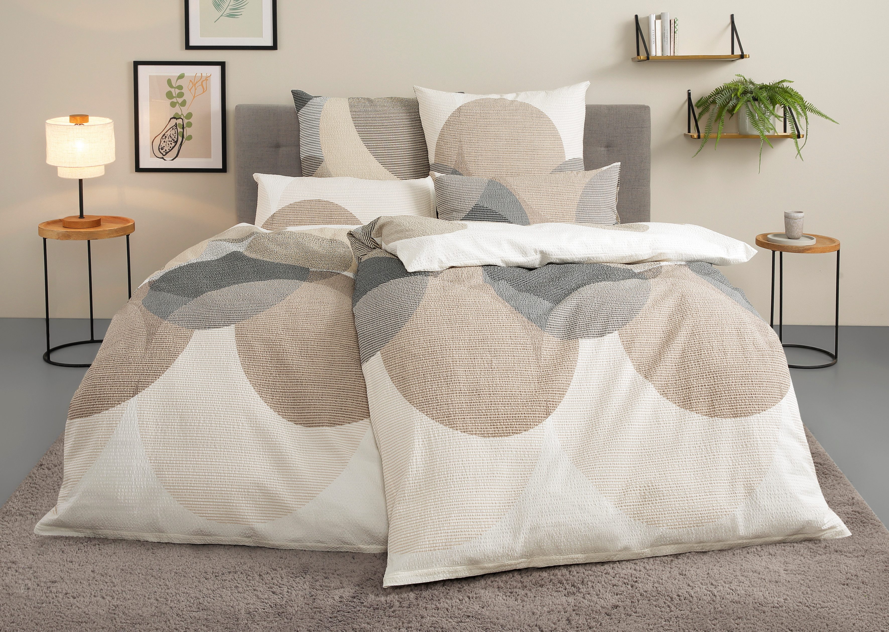 OTTO home Bettwäsche Carla ab Gr. 135x200 cm und in drei Qualitäten, Seersucker, 2 teilig, 100% Baumwolle, geometrisches Design, Kreise, Bierbaum by OTTO home
