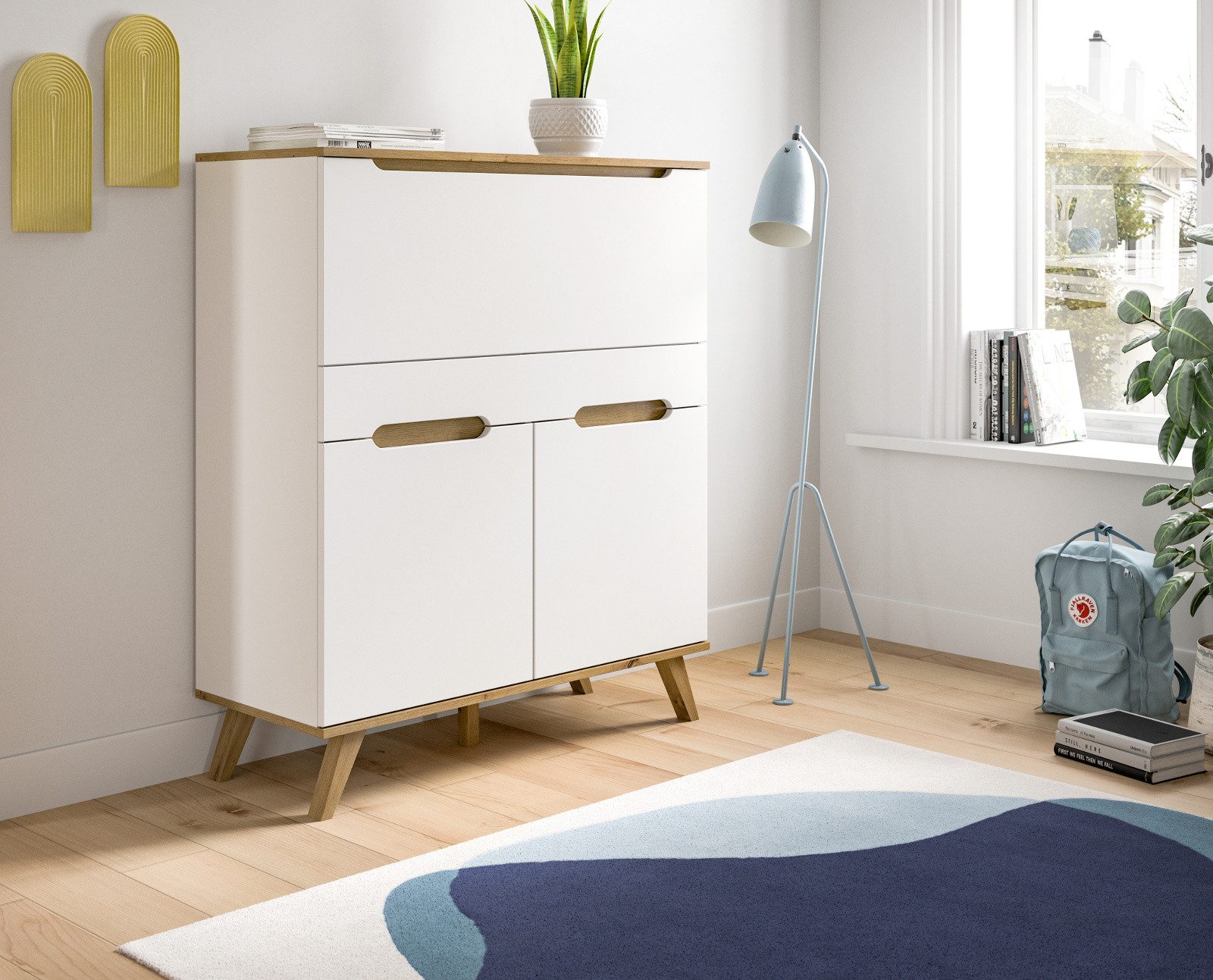 Inn.Furn Sekretär Hygge (in weiß und Nox Eiche, Breite 100 cm), mit Soft-Close-Funktion