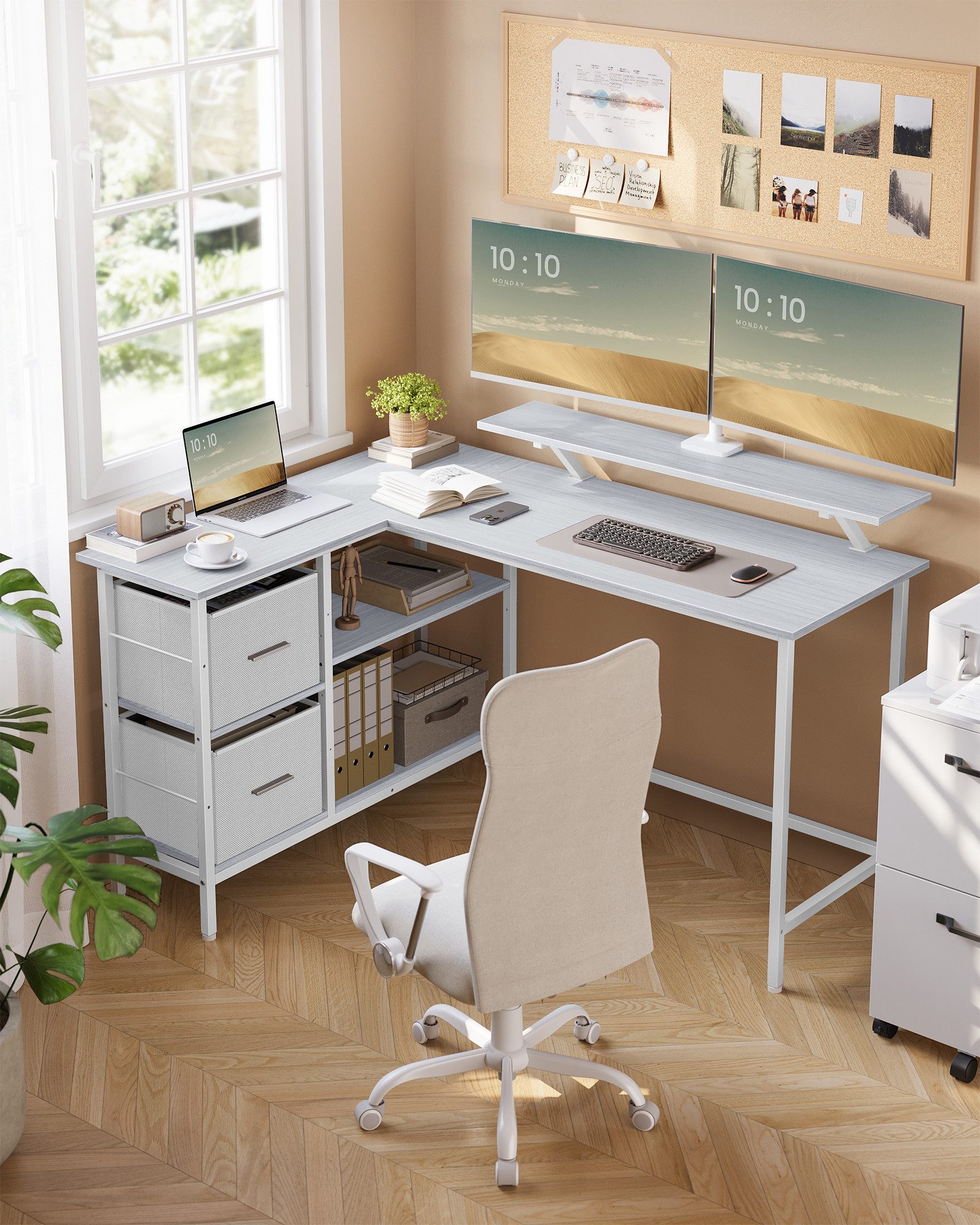 VASAGLE Eckschreibtisch Schreibtisch, L-Form, mit verstellbarer Ablage und Monitorständer, 115/135 cm