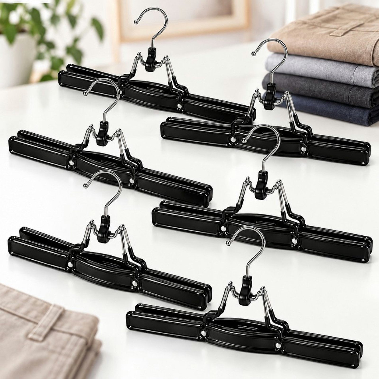 Haushalt International Im- und Export GmbH Kleiderbügel Hosenbügel Faltbügel Klemmbügel 6tlg, (Set, 6-tlg), Anti-Rutsch, 6 Stk, Klemmmechanik, Garderobe