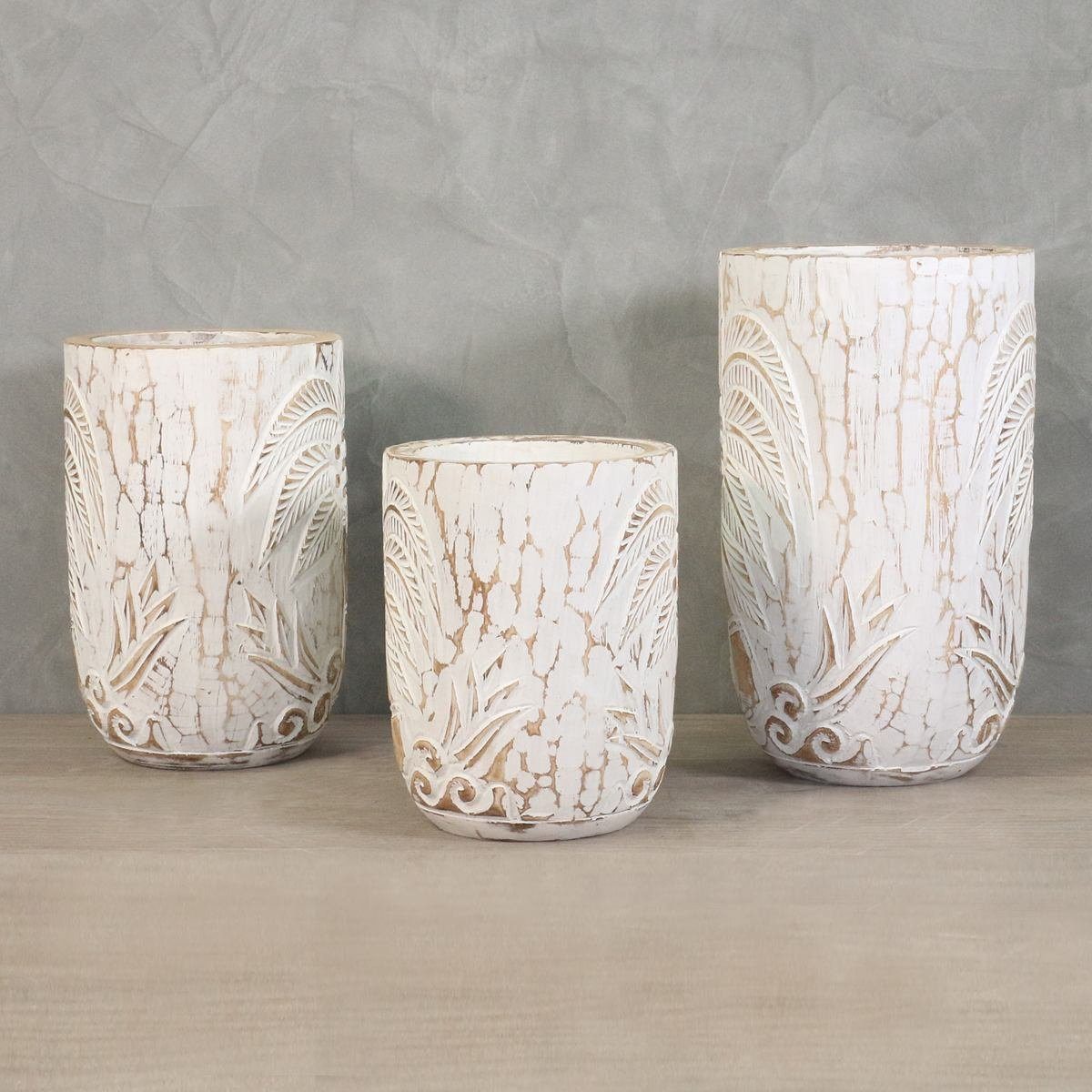 Oriental traditionelle Dekofigur Ursprungsland Holz St), Vase whitewash Handarbeit im Galerie Set 3 (1 in 3er Herstellung Stk Blumenkübel