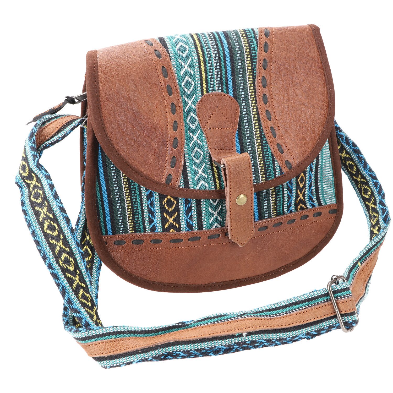 Guru-Shop Schultertasche Ethno Schultertasche mit Leder, große..