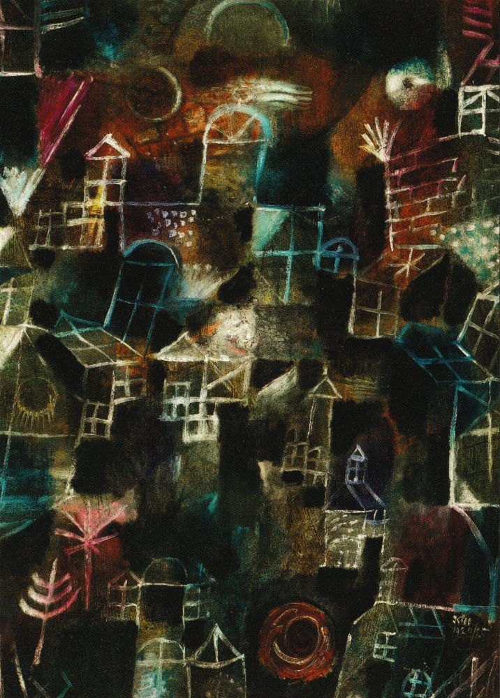 Postkarte Kunstkarte Paul Klee "Rhythmus der Fenster"