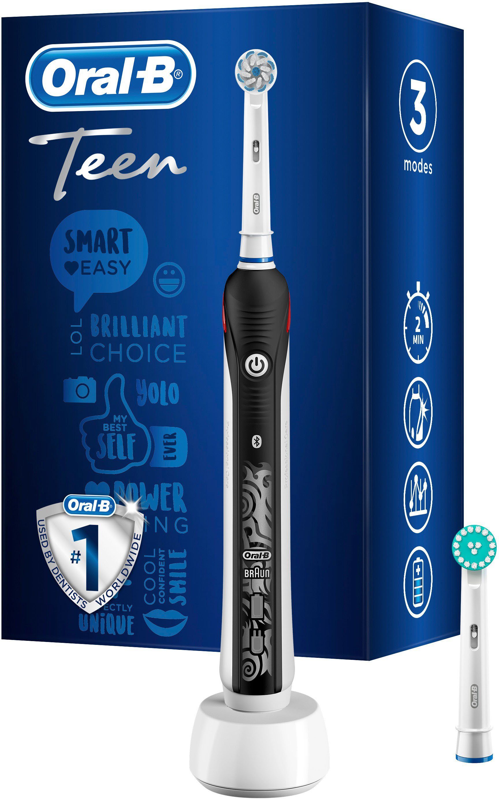 Oral B Elektrische Zahnbürste Teen Black, Aufsteckbürsten: 2 St., mit  visueller Andruckkontrolle online kaufen | OTTO