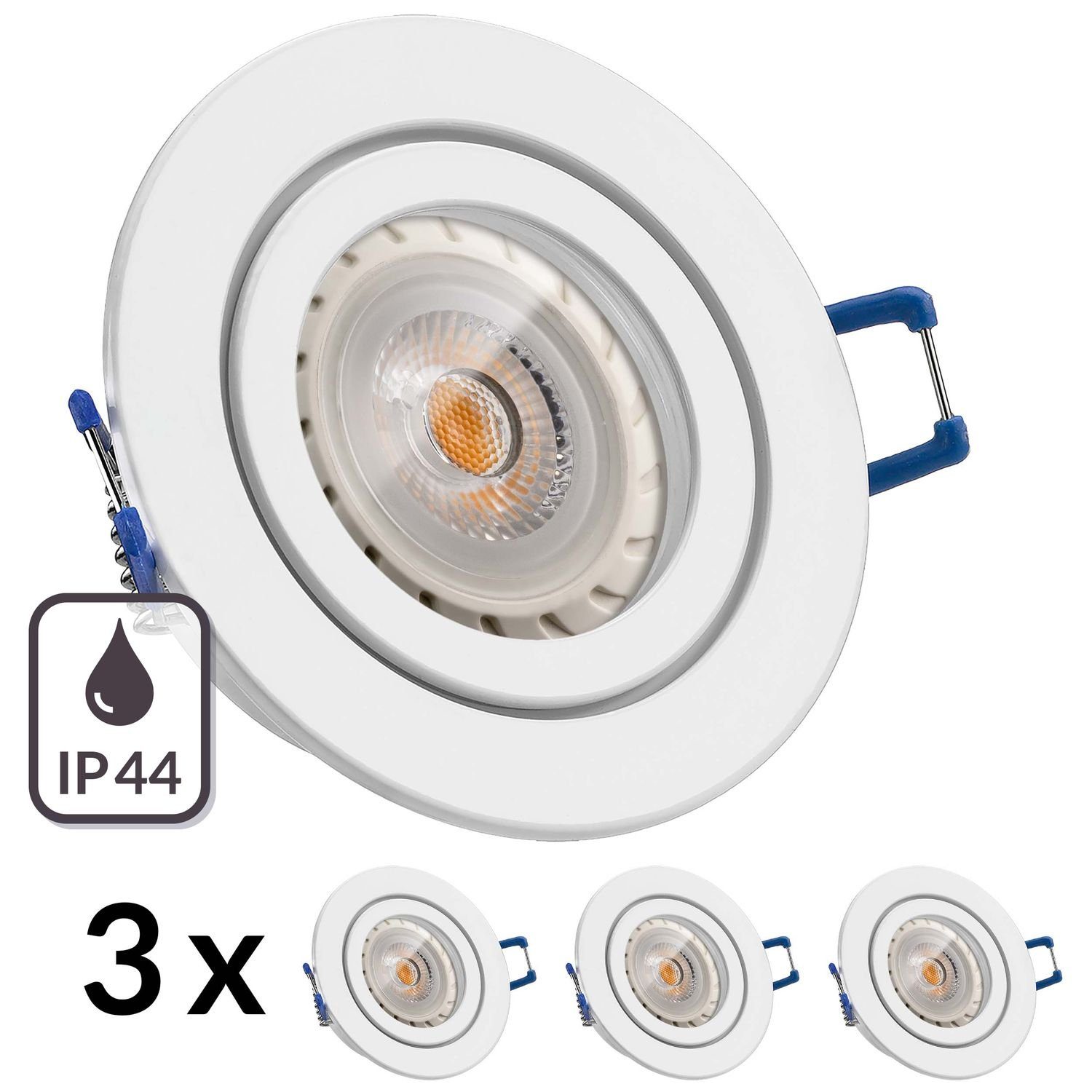 LEDANDO LED Einbaustrahler 3er IP44 LED Einbaustrahler Set Weiß mit LED GU10 Markenstrahler von L