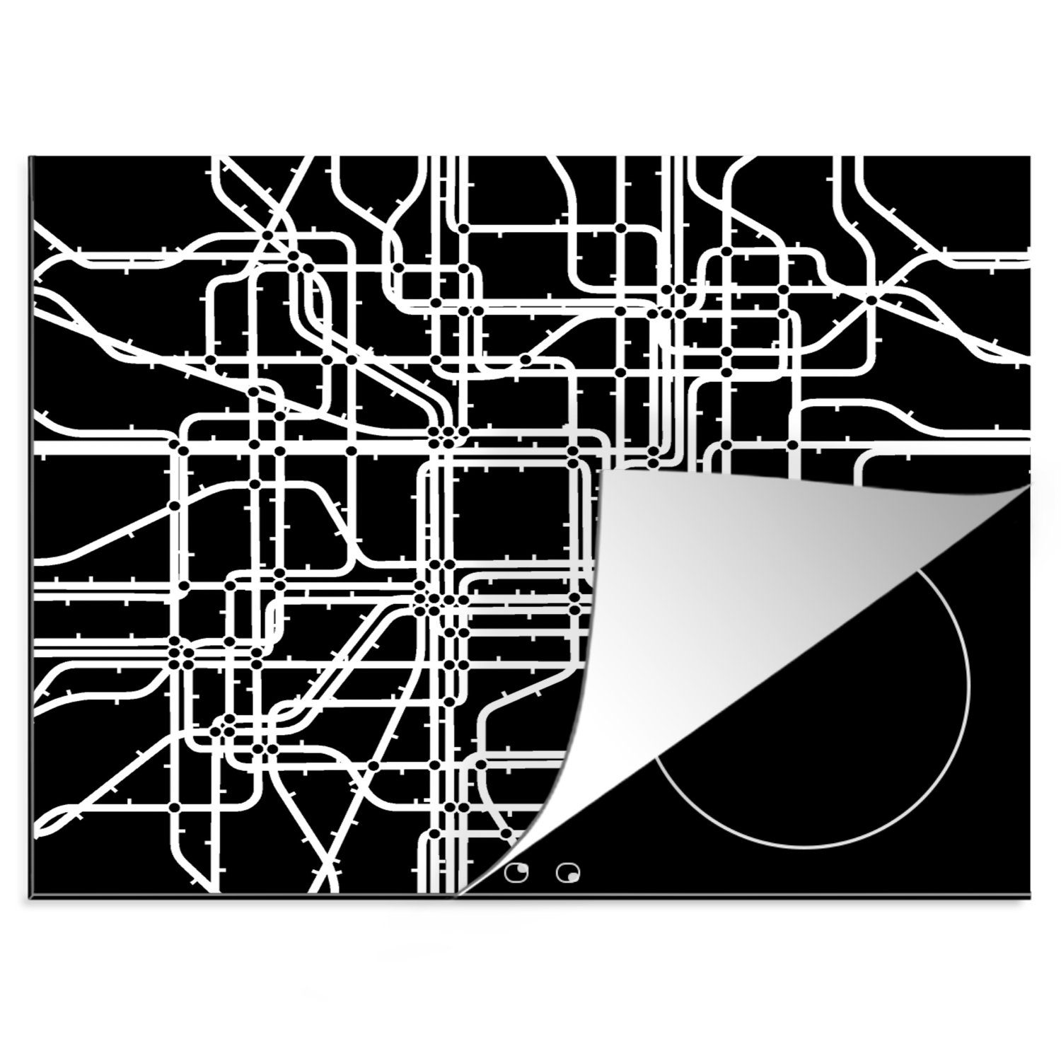 MuchoWow Herdblende-/Abdeckplatte Netzwerk - Muster - Schwarz und Weiß - Computer, Vinyl, (1 tlg), 60x52 cm, Mobile Arbeitsfläche nutzbar, Ceranfeldabdeckung