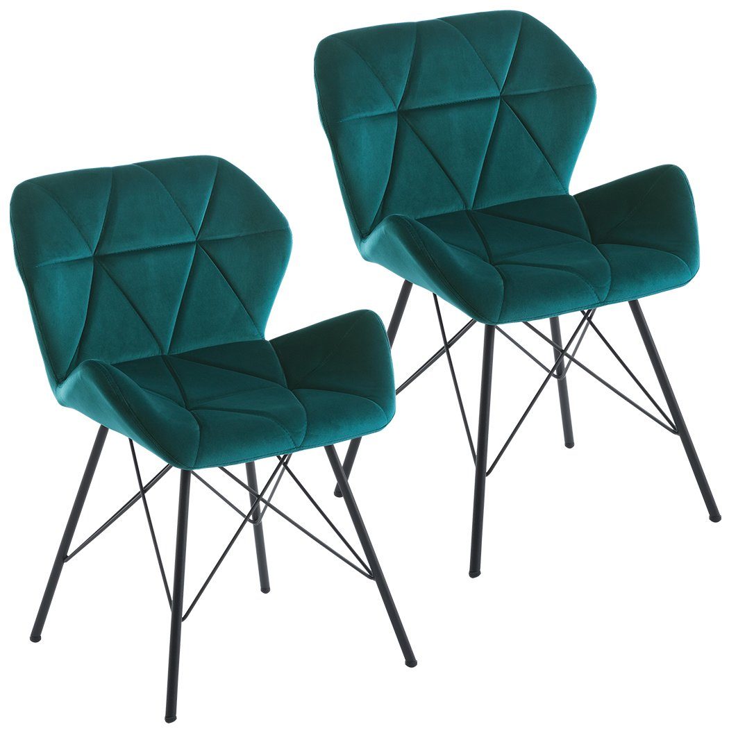 Duhome Esszimmerstuhl, 2er Set Stuhl Esszimmerstuhl Kunstleder, Samt oder Stoff Lederoptik Metallbeine Petrol | Stühle