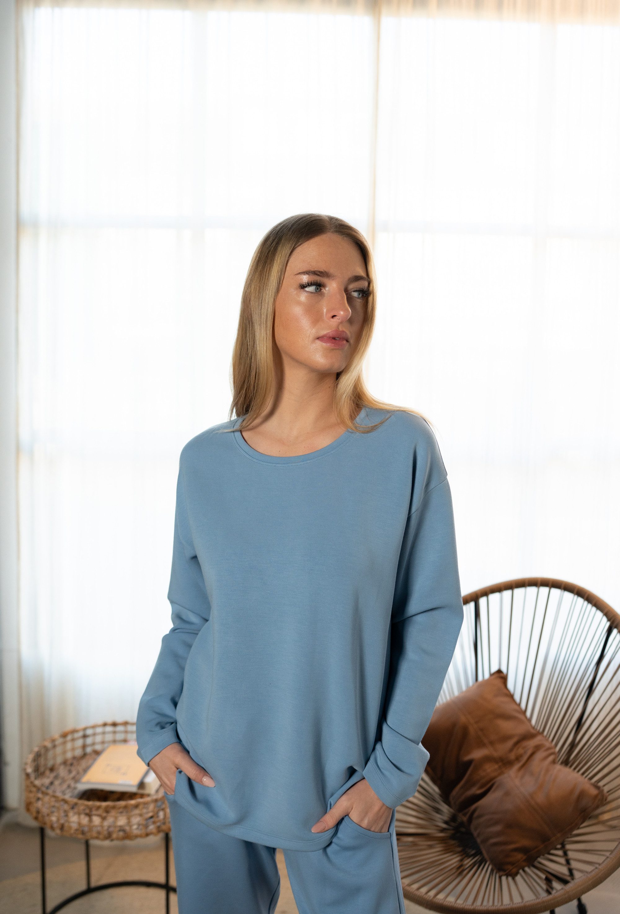 By Louise Pyjamaoberteil Lace Luxury (Packung, 1-tlg., 1-teilig) Damen Loungewear Shirt Langarm Homewear Modal
