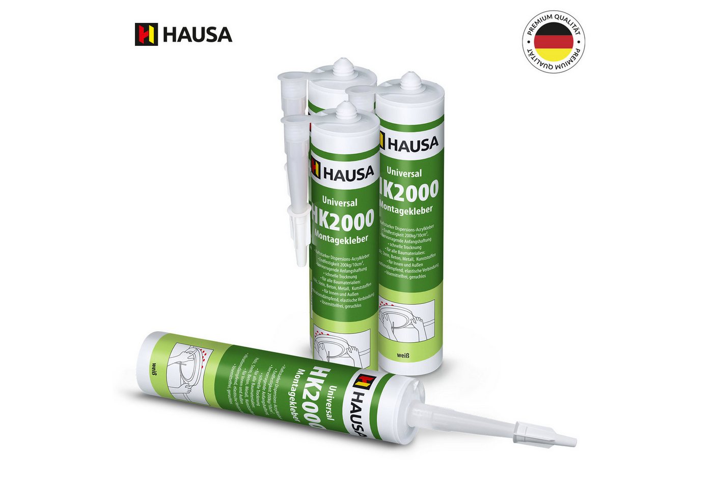 Thumbnail - Hausa Montagekleber Universal HK2000, (Kraftkleber, Baukleber, Styroporkleber, 4-tlg), für Innen-&Außen, starke Anfangsh...