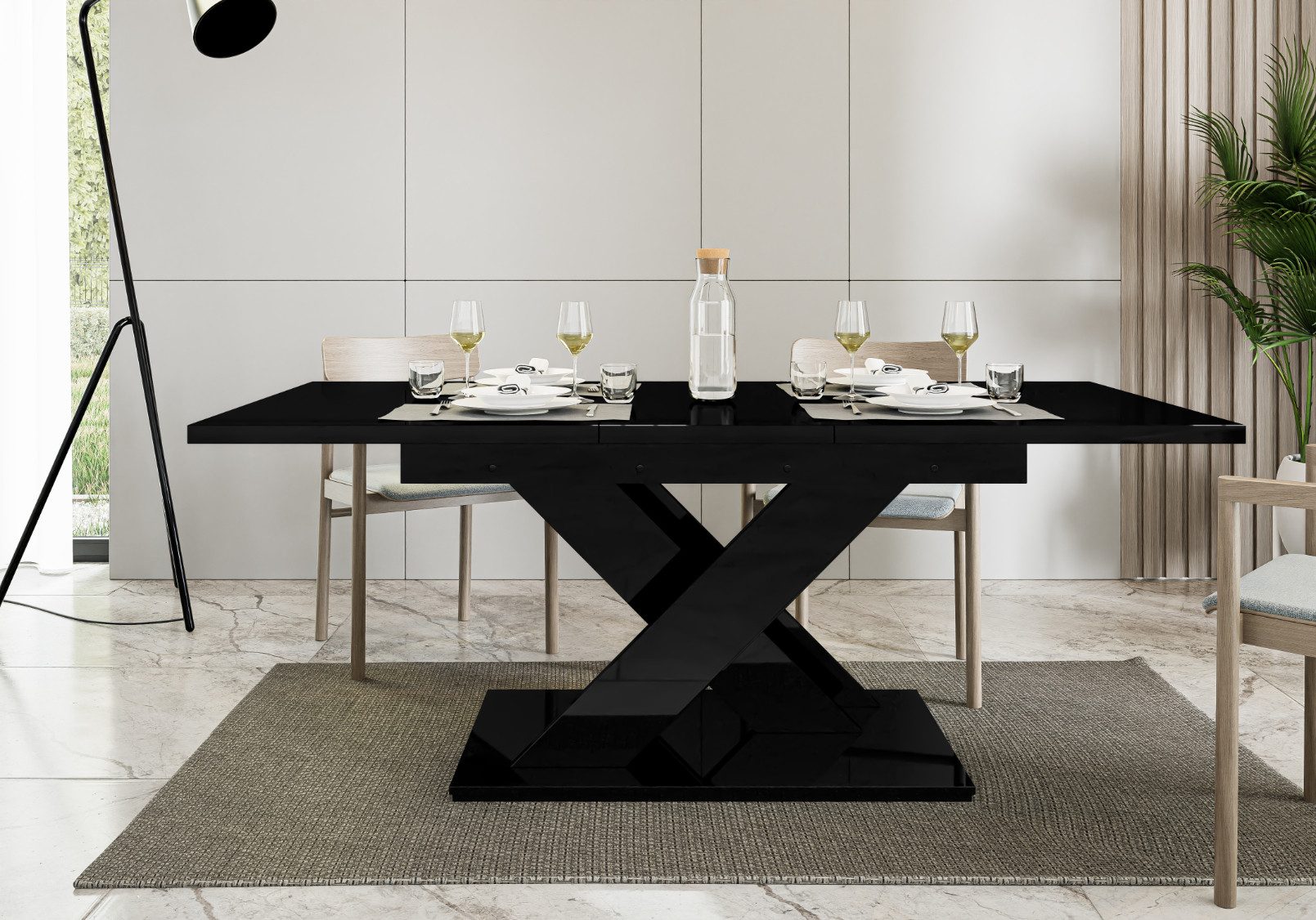 Home Collective Esstisch ausziehbar Tisch Küchentisch Esszimmertisch Ausziehtisch (Esszimmer Küche Wohnzimmer Esstisch erweiterbar), modernes Design mit X-Geste – Bild 5 von 5