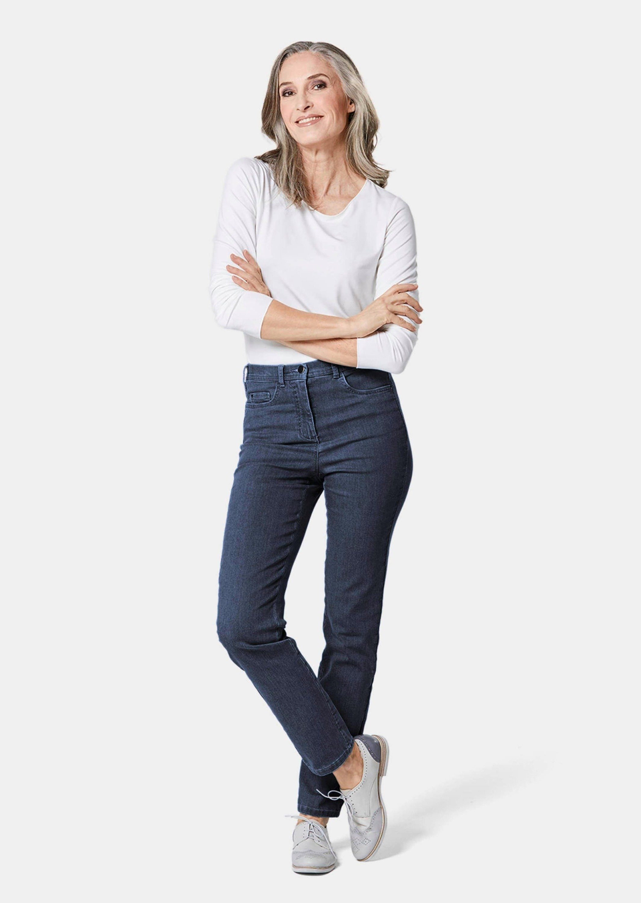 Kurzgröße: Bequeme dunkelblau Jeans GOLDNER Bequeme High-Stretch-Jeanshose