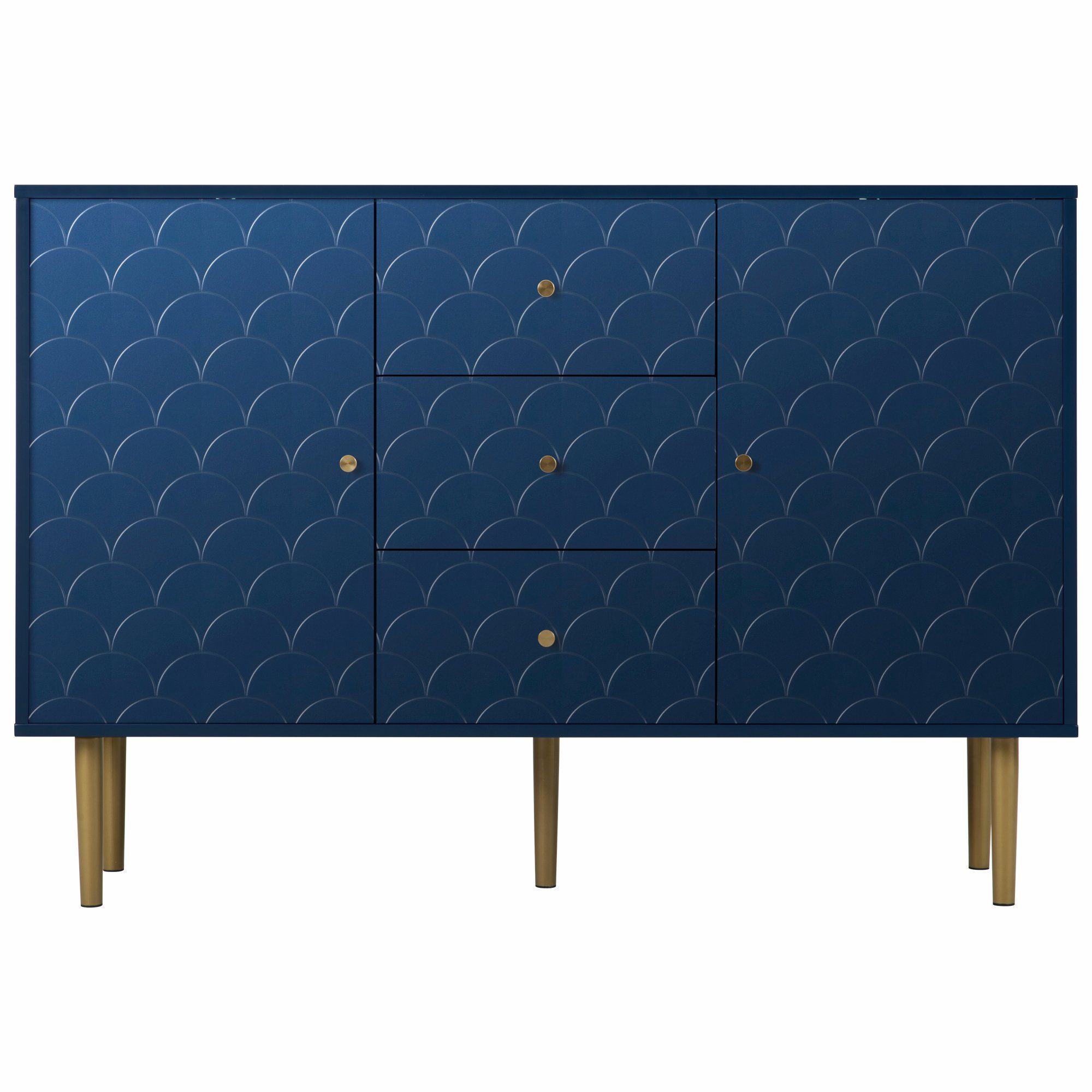 Kommode (1 St., Sideboard Schubladenschrank mit 3 Schubladen und 2 Türen), Fischschuppenmuster, Metallbeine, Verstellbare Ablage, 120*40*82 cm