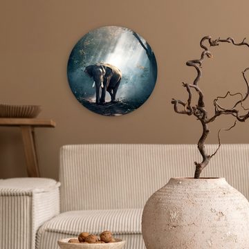 MuchoWow Gemälde Elefant - Tiere - Licht - Wald - Natur - Wildtiere, (1 St), Kreis Wanddekoration Forex, Rundes Wandbild, Wohnzimmer, 30x30 cm