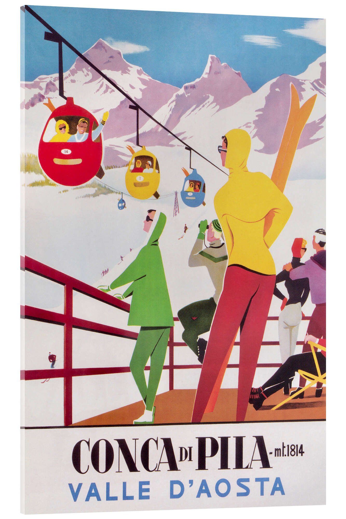 Posterlounge Acrylglasbild Vintage Ski Collection, Conca di Pila (italienisch), Vintage Illustration