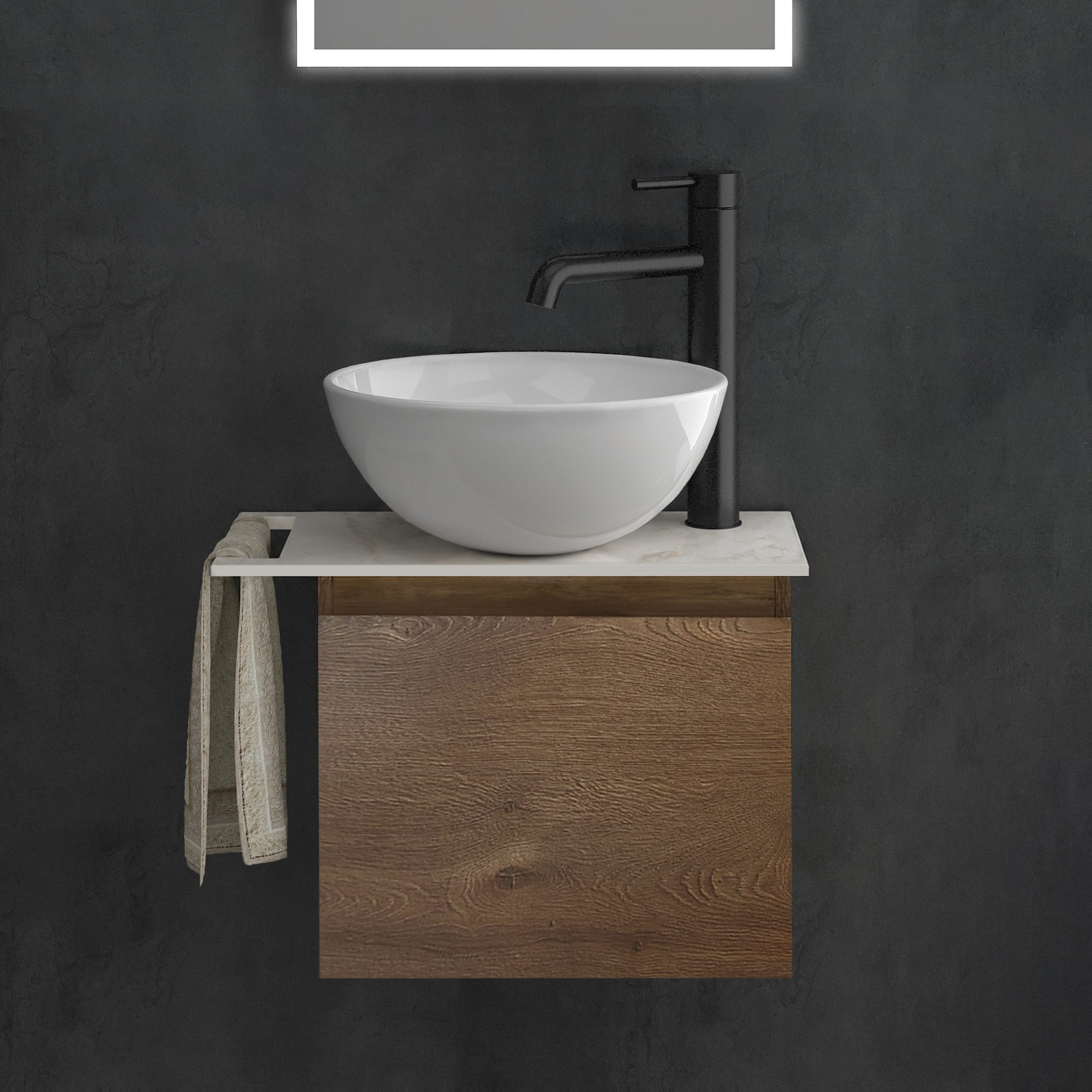 Alpenberger Badmöbel-Set mit Aufsatzwaschbecken Waschtisch mit Unterschrank & Keramikplatte, (Waschtischunterschrank mit Softclose, Waschbeckenunterschrank häng – Bild 2 von 5