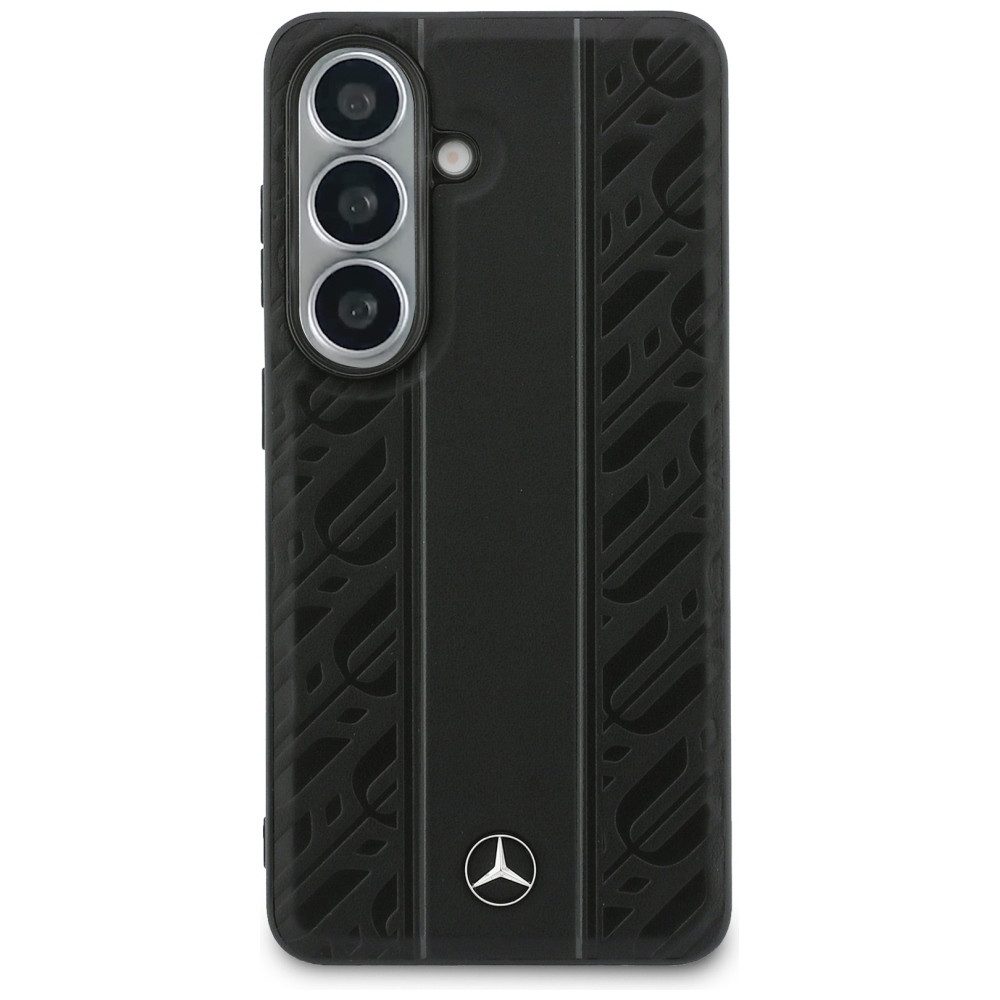 Mercedes Benz Handyhülle MagSafe Hülle Galaxy S26 Echtleder schwarz Streifen Logo Metall 6,3 Zoll, Kantenschutz
