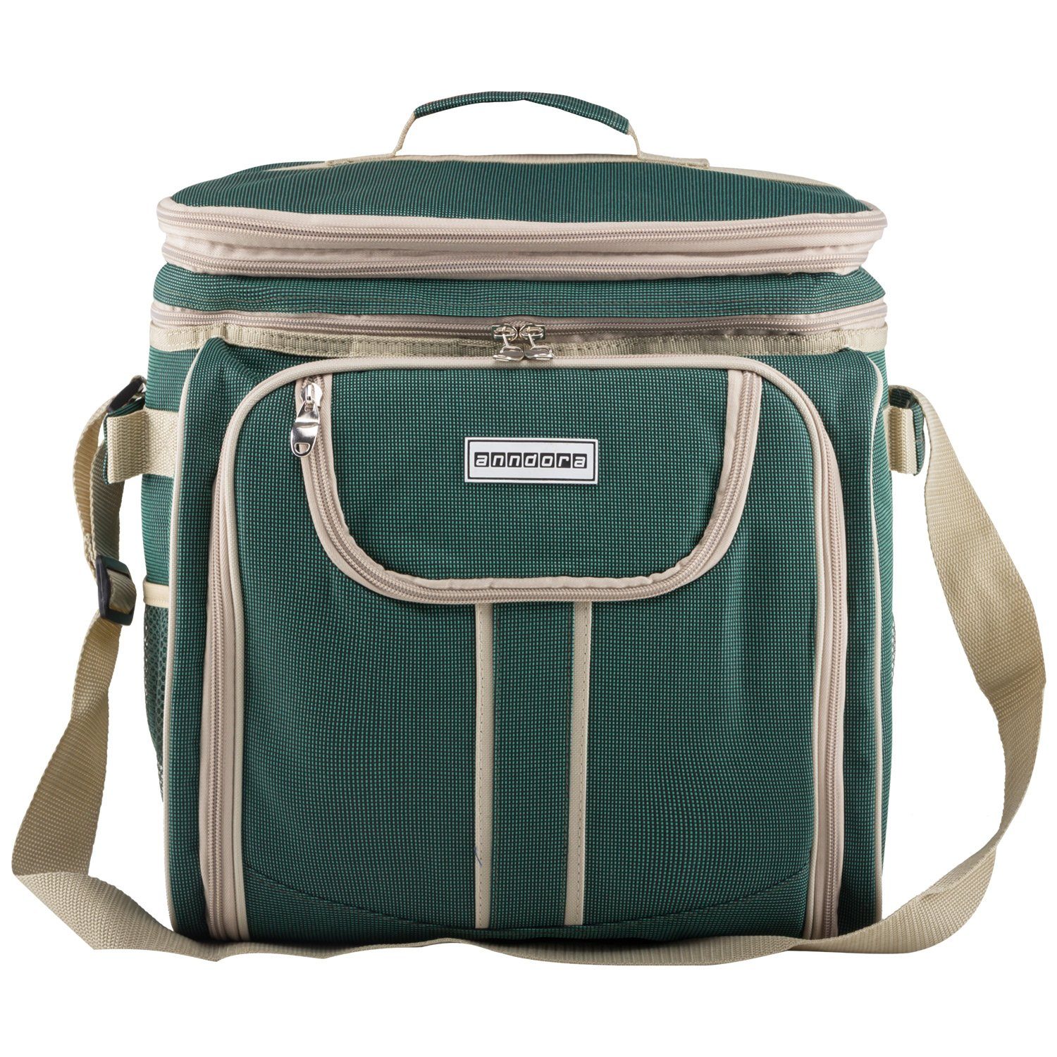 anndora Picknicktasche Umhängetasche Tragetasche + Zubehör 29-teilig, außenliegende Flaschenhalter - Austattung für 4 Personen