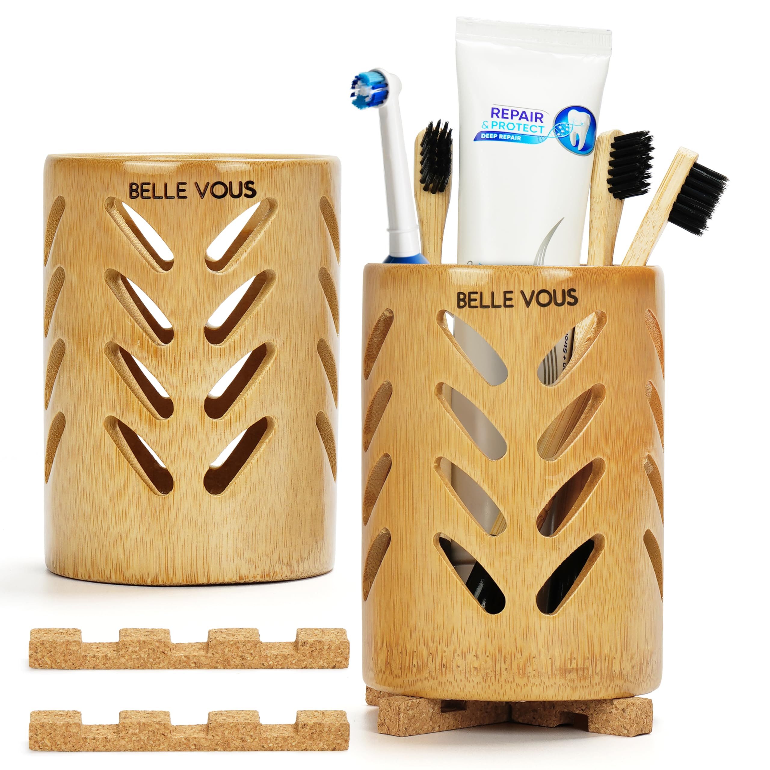 Belle Vous Zahnbürstenhalter Belle Vous 2er Pack Bambus-Zahnbürsten Halter mit Drainage -, (1-St)