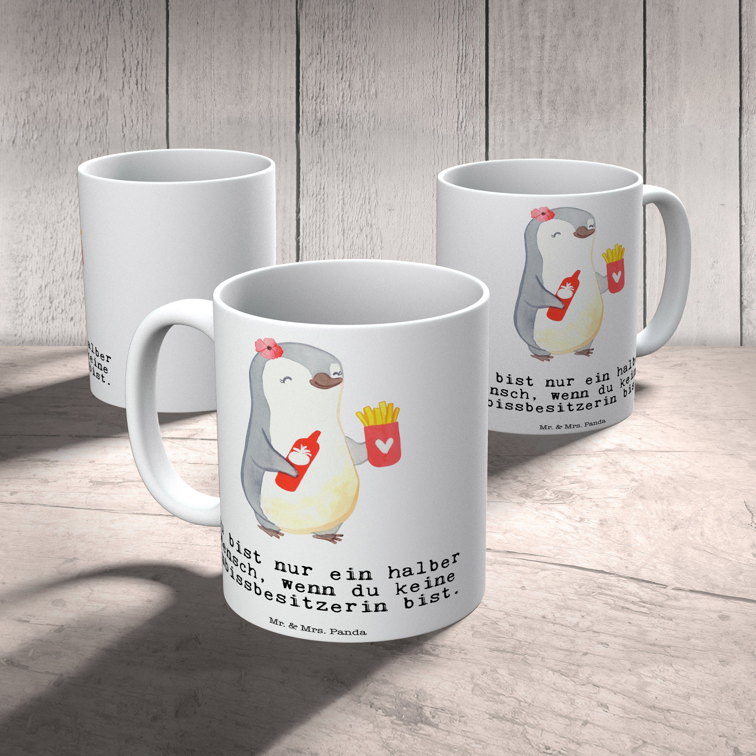 Weiß Geschenk, Tasse, Mrs. Herz - Panda mit - Imibissverkäuferi, & Tasse Keramik Imbissbesitzerin Mr.