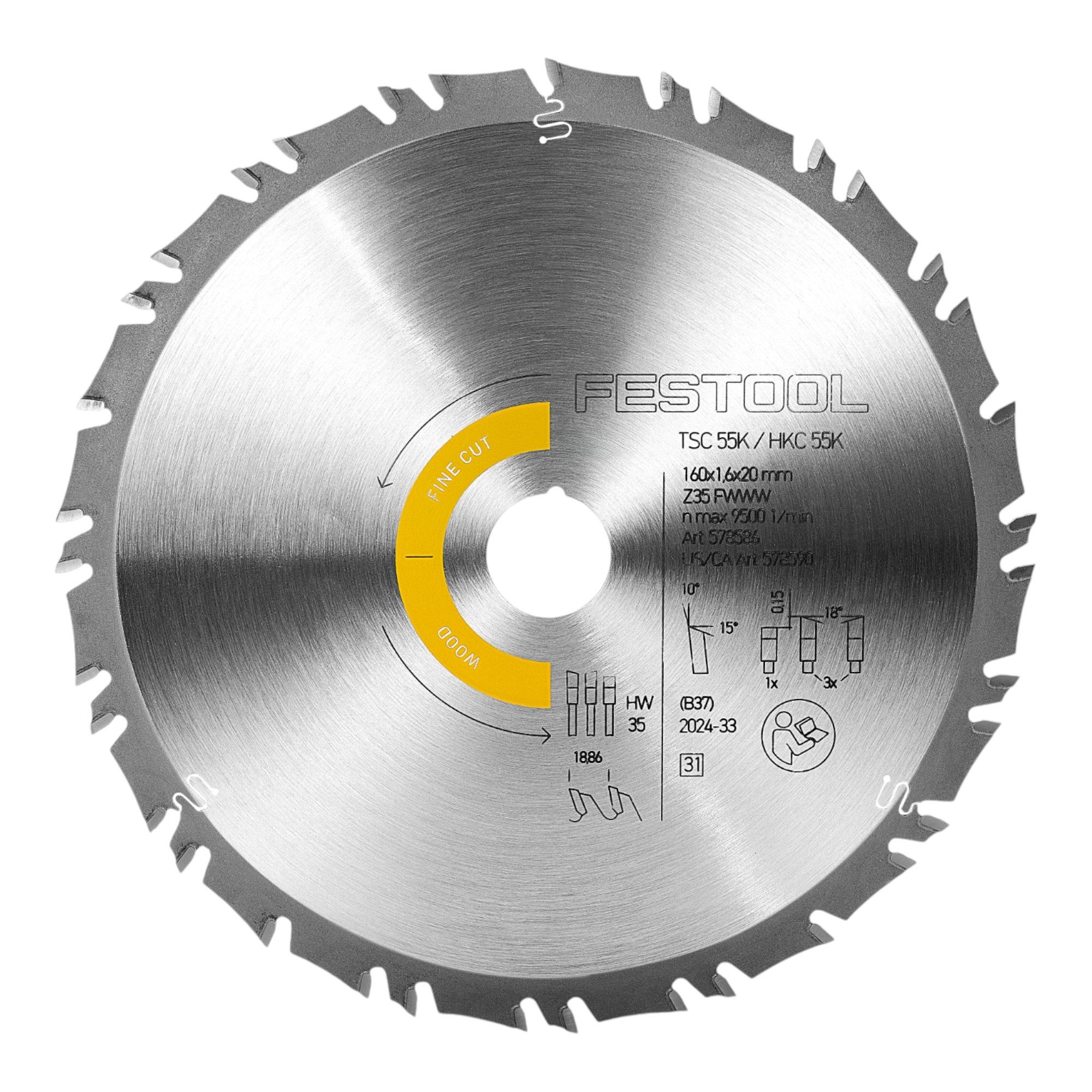 FESTOOL Kreissägeblatt Festool HW 160x1,6x20 FWWW35 Kreissägeblatt WOOD FINE CUT (578586)