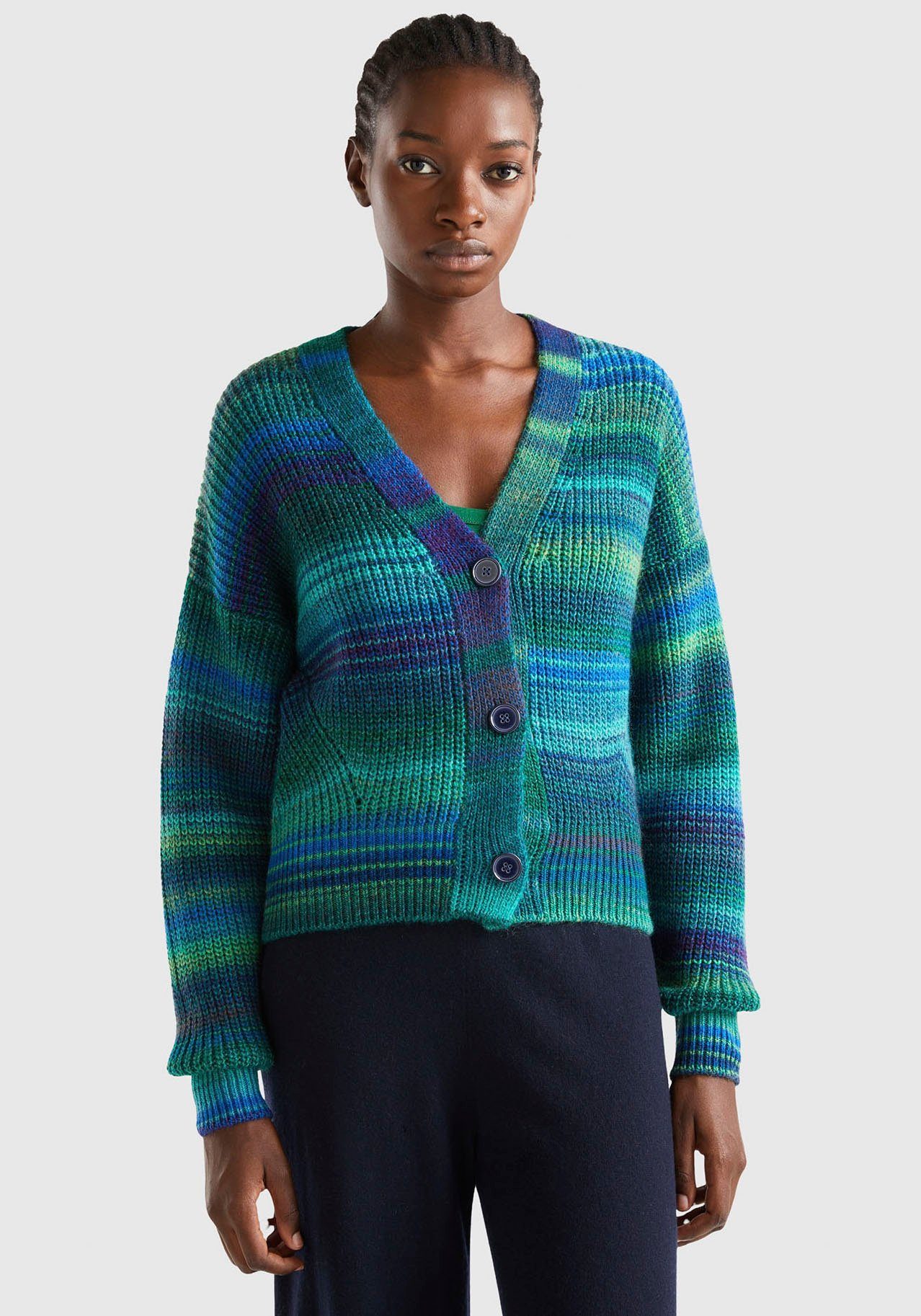 of Multi-Garn-Strick Benetton weichen im Colors United flauschig Strickjacke