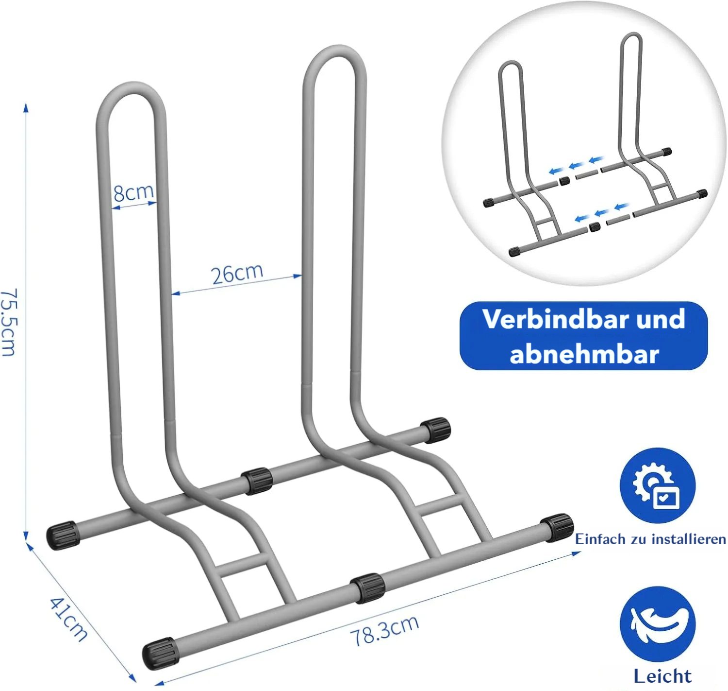 TLGREEN Fahrradständer Boden,Abnehmbar Bodenständer Fahrräder, (2-St., Reifenbreite bis 80 mm, Freistehend Fahrradhalter), Radständer für Mountainbike Rennrad MTB,Stabil,Schwarz