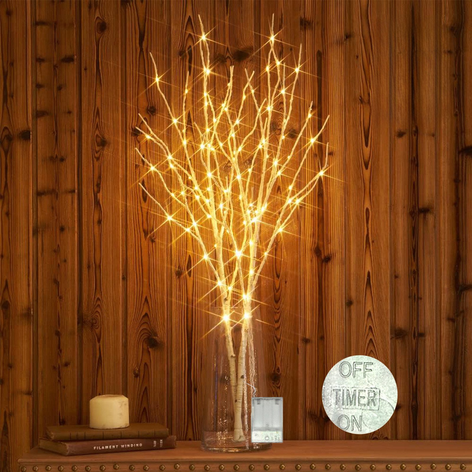 MUPOO LED-Leuchtzweig LED Leuchtzweig LED-Dekolicht Batteriebetrieben Künstliche Zweige 70cm, Warmweiß Weihnachten Dekoration für Vase, Zimmer