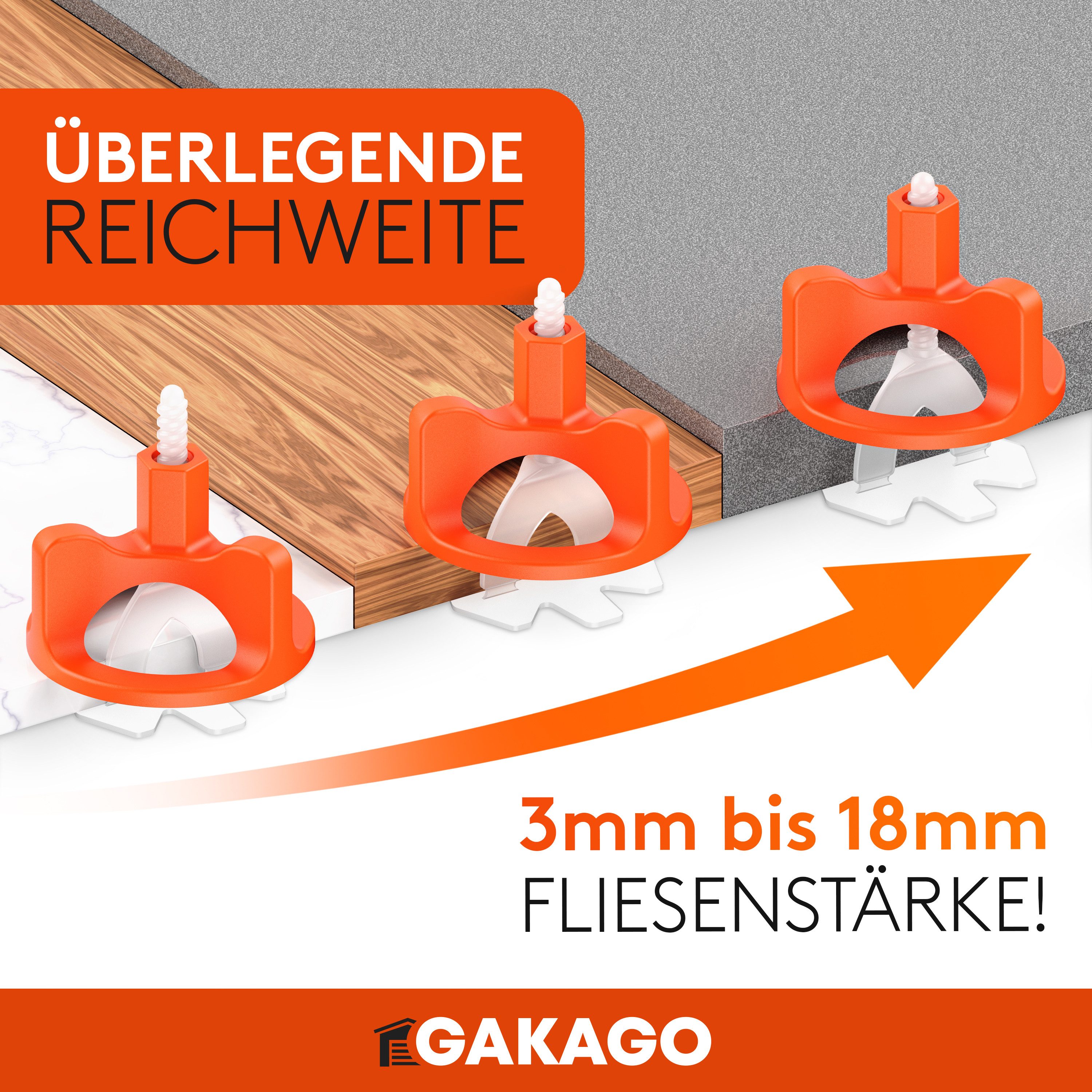 Gakago Nivelliersystem Fliesen (200-tlg., Gewindelaschen 3mm) günstig online kaufen