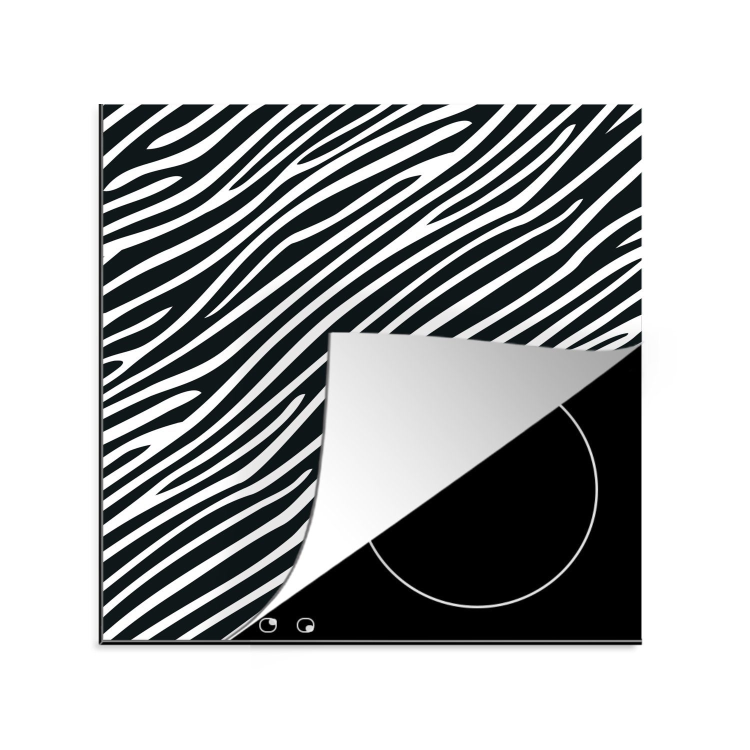 MuchoWow Herdblende-/Abdeckplatte Tiermuster - Zebra - Schwarz, Vinyl, (1 tlg), 78x78 cm, Ceranfeldabdeckung, Arbeitsplatte für küche