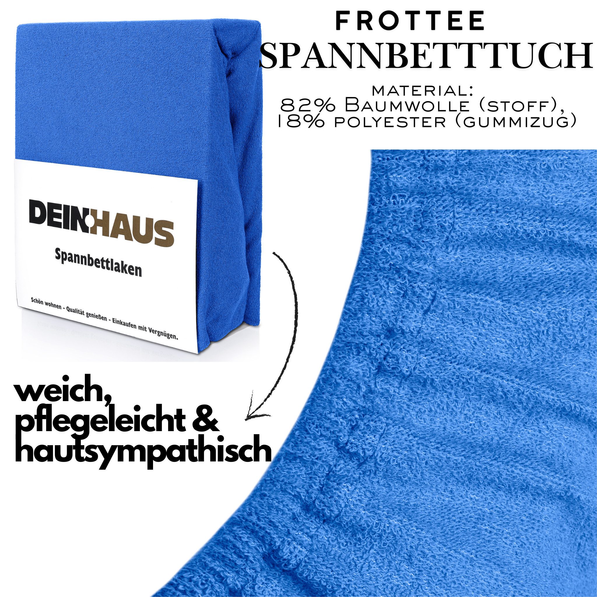 DH DEIN . HAUS Spannbettlaken Frottee SOFT, Baumwolle, Gummizug: rundum, (1 Stück), weich saugfähig atmungsaktiv Rundumgummi formstabil bis 20 cm – Bild 3 von 5