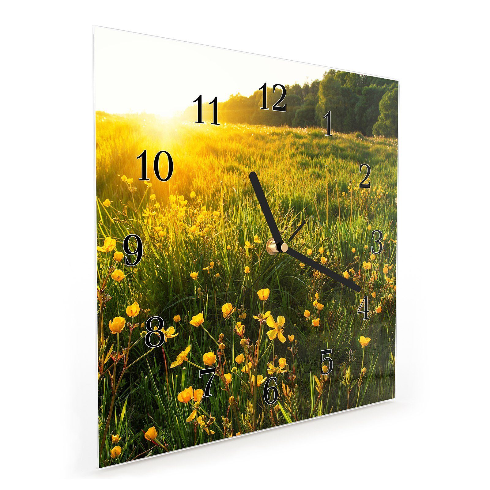 cm Wanduhr 30 x Motiv Größe Frühlingsblumen Glasuhr mit Wanduhr Sonne 30 in Wandkunst Primedeco