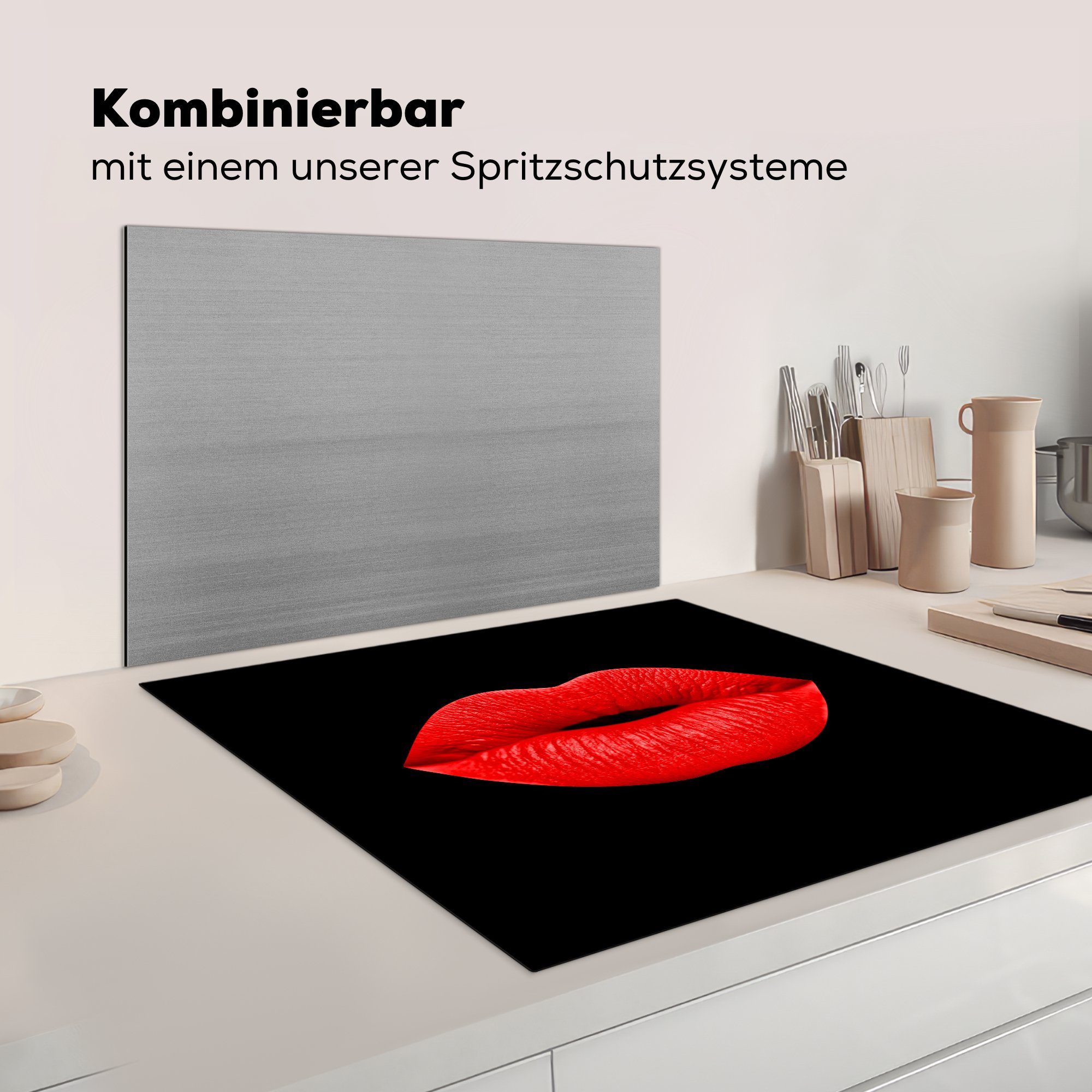 - tlg), Herdblende-/Abdeckplatte für Arbeitsplatte Rot (1 MuchoWow Ceranfeldabdeckung, küche Vinyl, Lippen 78x78 Schwarz, cm, -