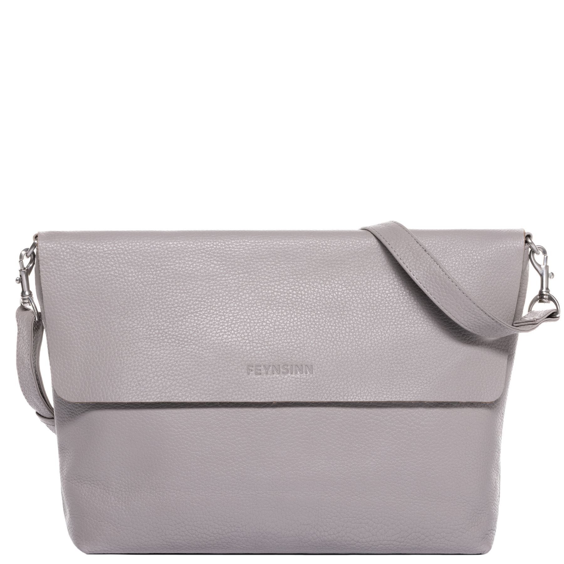 FEYNSINN Umhängetasche echt Leder Damentasche groß hellgrau LIVA, Schultertasche Echtleder für Damen, Handtasche mit Schultergurt L grau