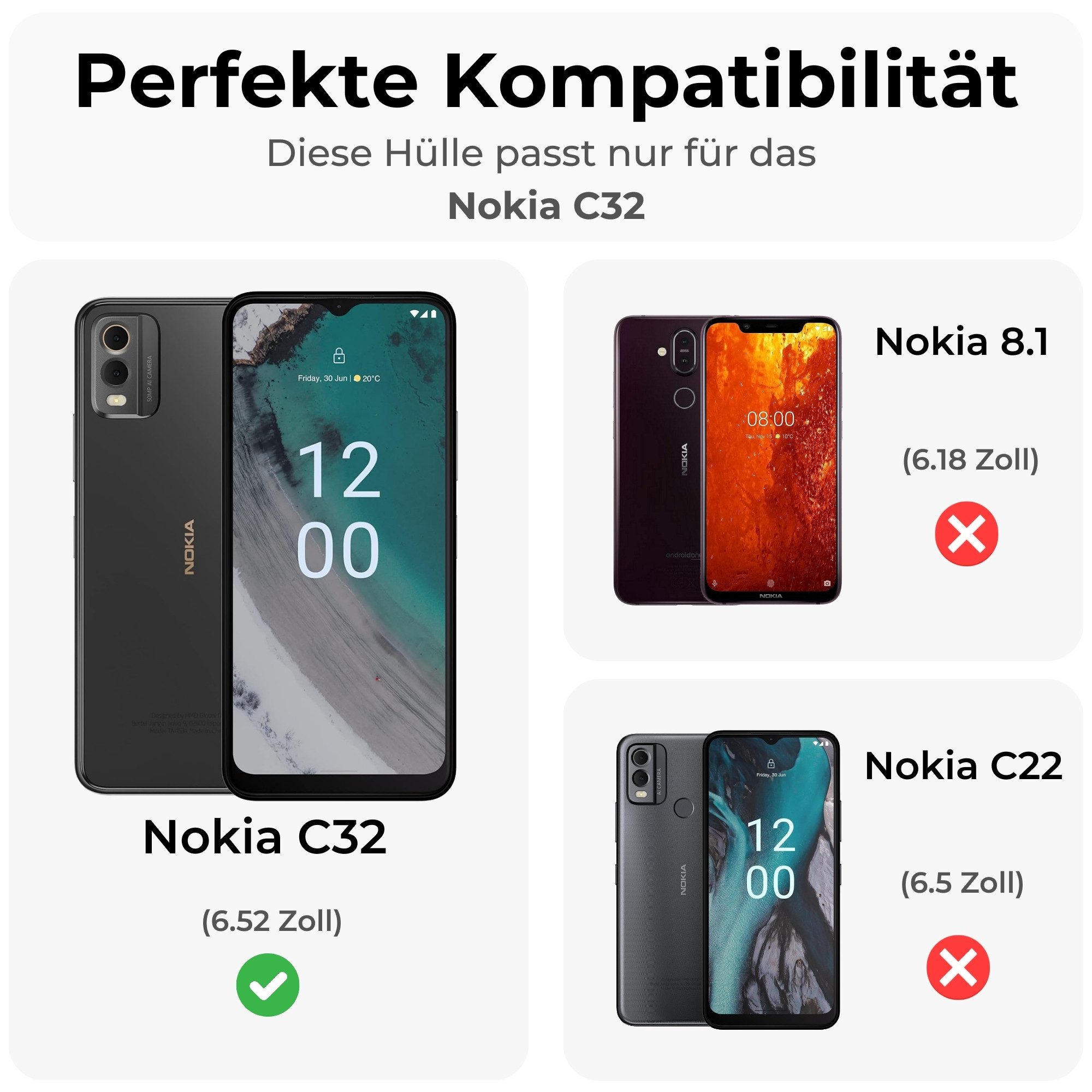 betterfon Handyhülle Handytasche für Nokia C32 Klapphülle Flip Case Schwarz, 3 Kartenfächer, Magnetverschluss & Standfunktion im Lederlook