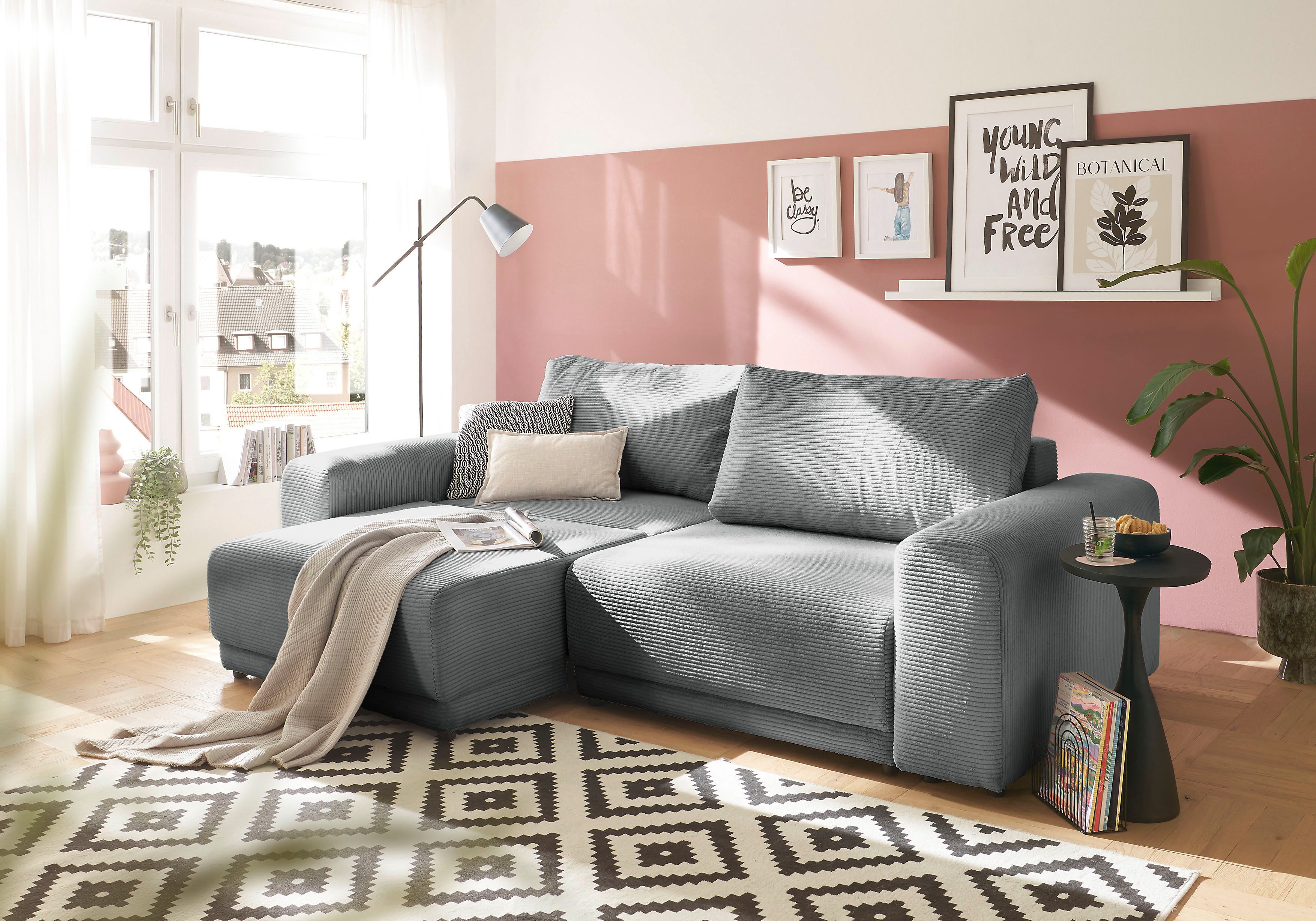 OTTO home Schlafsofa PHEELIX Cord, mit 3 Funktionen, Elemente einzeln oder gleichzeitig ausziehbar, bequemer Sitzkomfort, Schlaf Couch