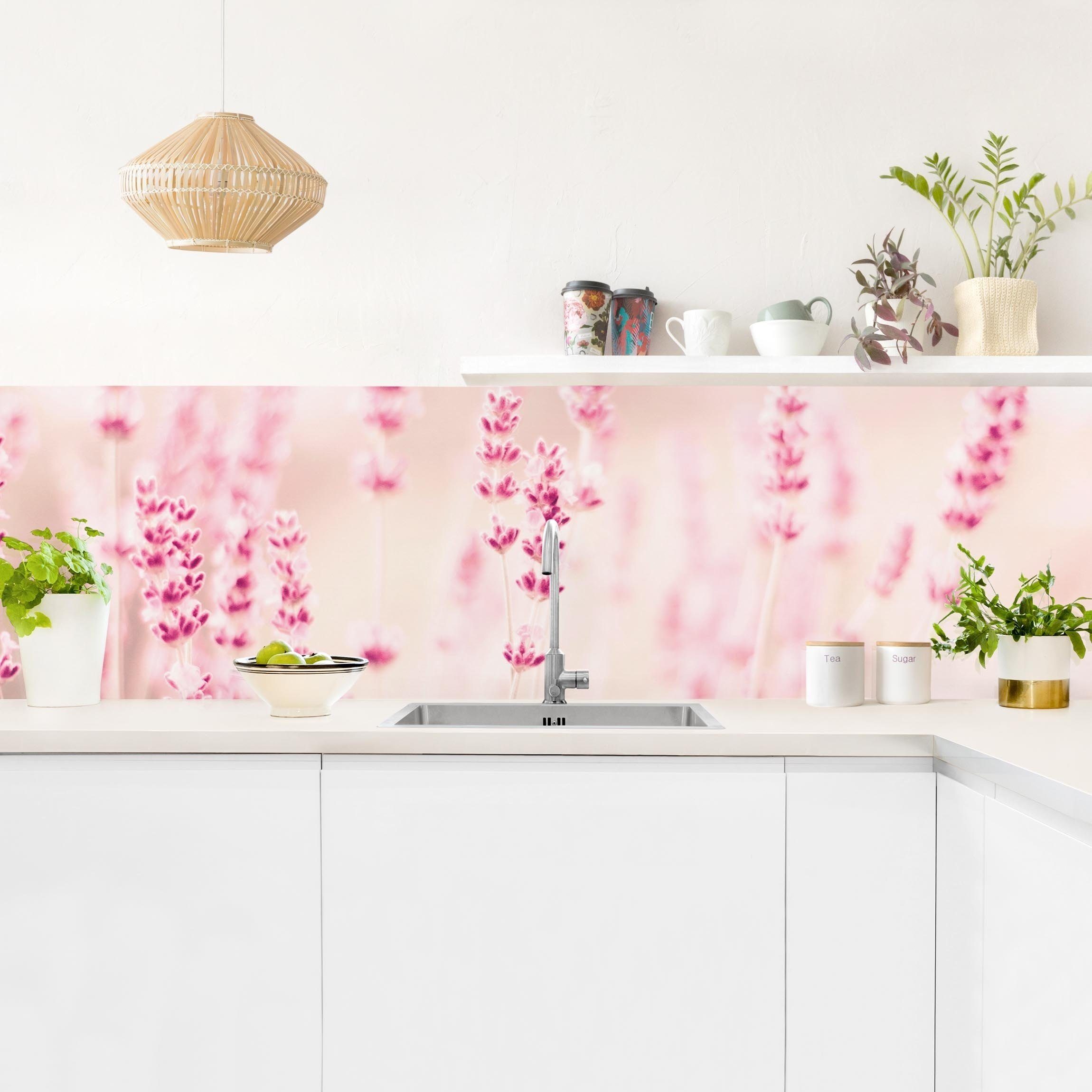 Bilderdepot24 Küchenrückwand rosa dekor Gräser Blumen günstig online kaufen