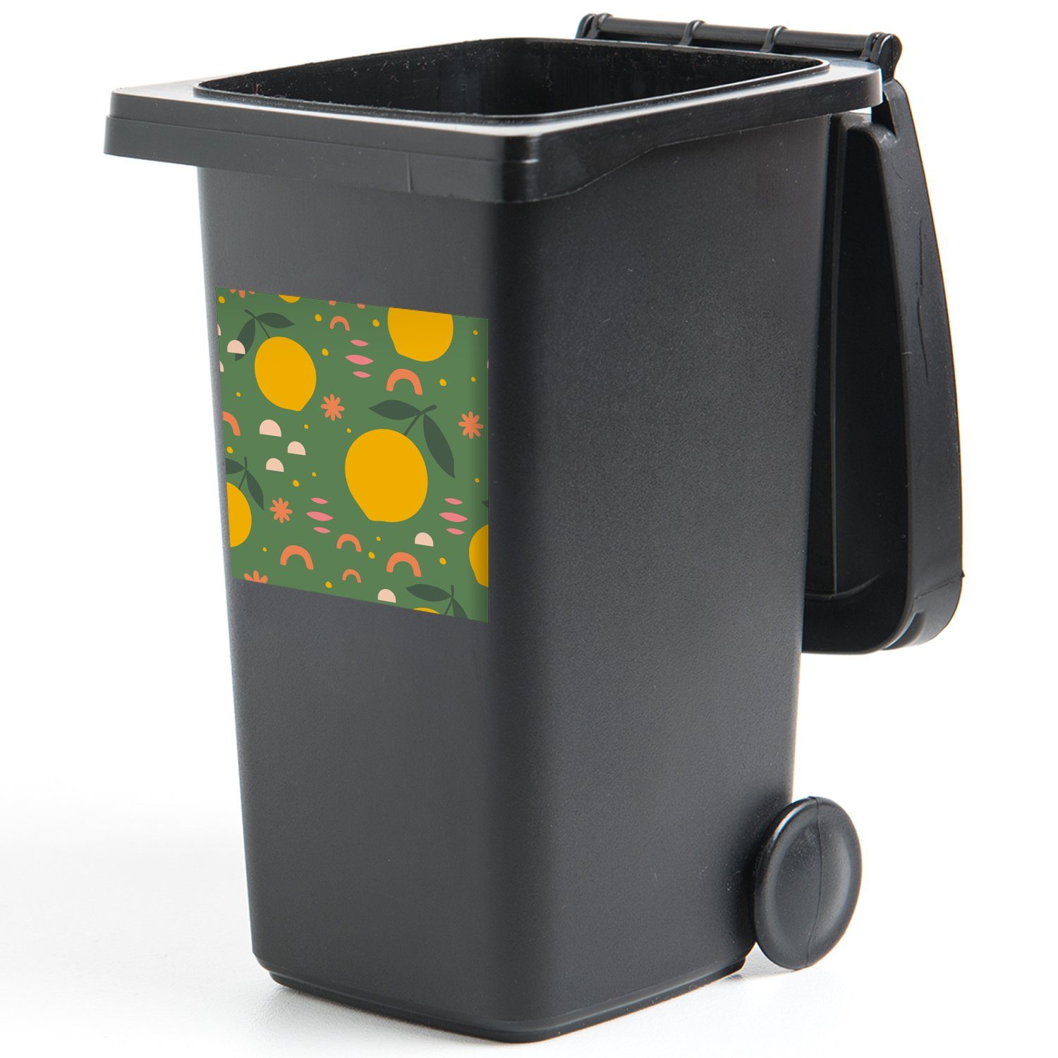MuchoWow Wandsticker Zitrone - Sticker, Mülltonne, - Rosa St), Frucht (1 Abfalbehälter Mülleimer-aufkleber, Container