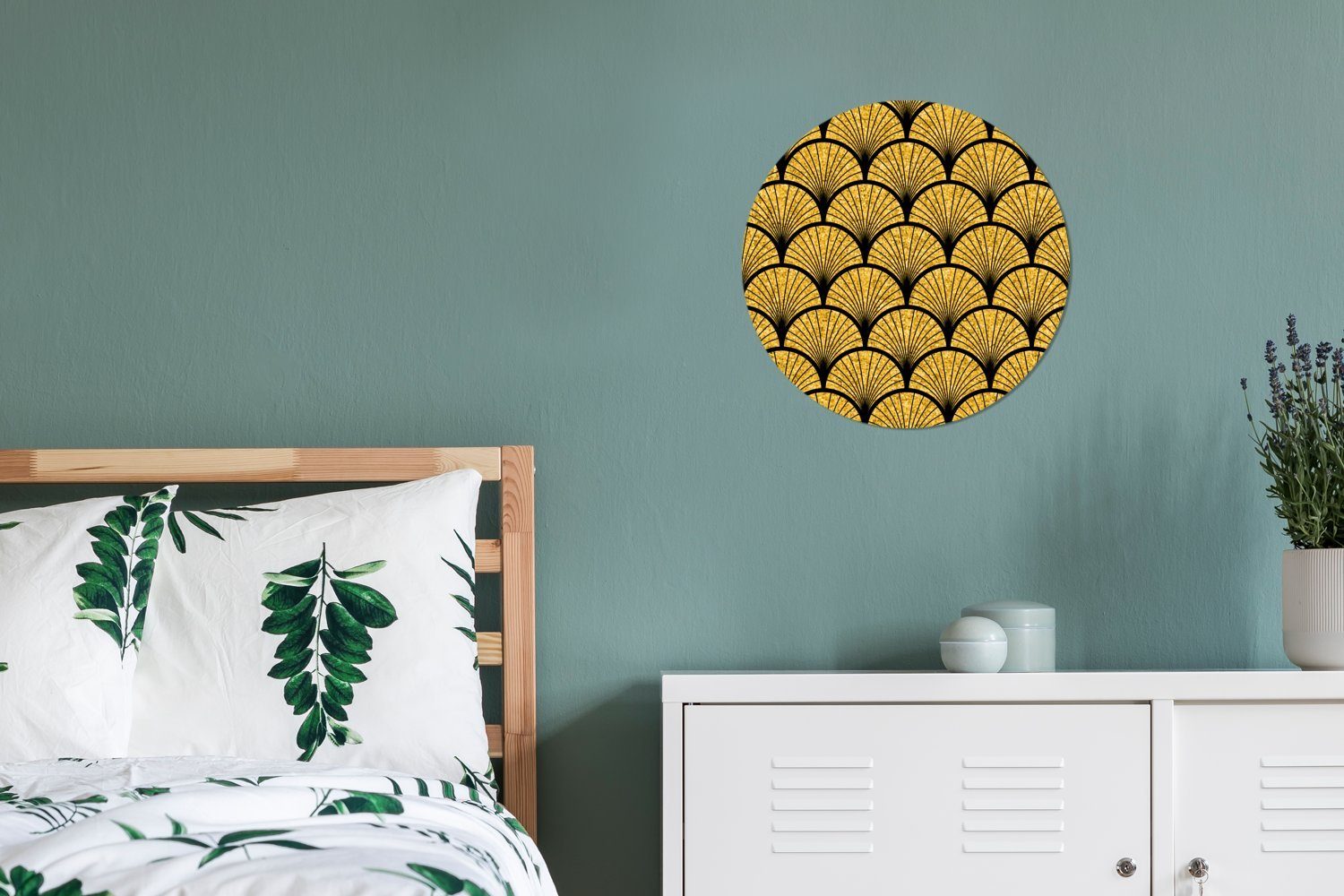MuchoWow Wandsticker Muster - Rund, Gold - (1 Tapetenaufkleber, Tapetenkreis für Wohnzimmer Art Kinderzimmer, St), - deco Luxus