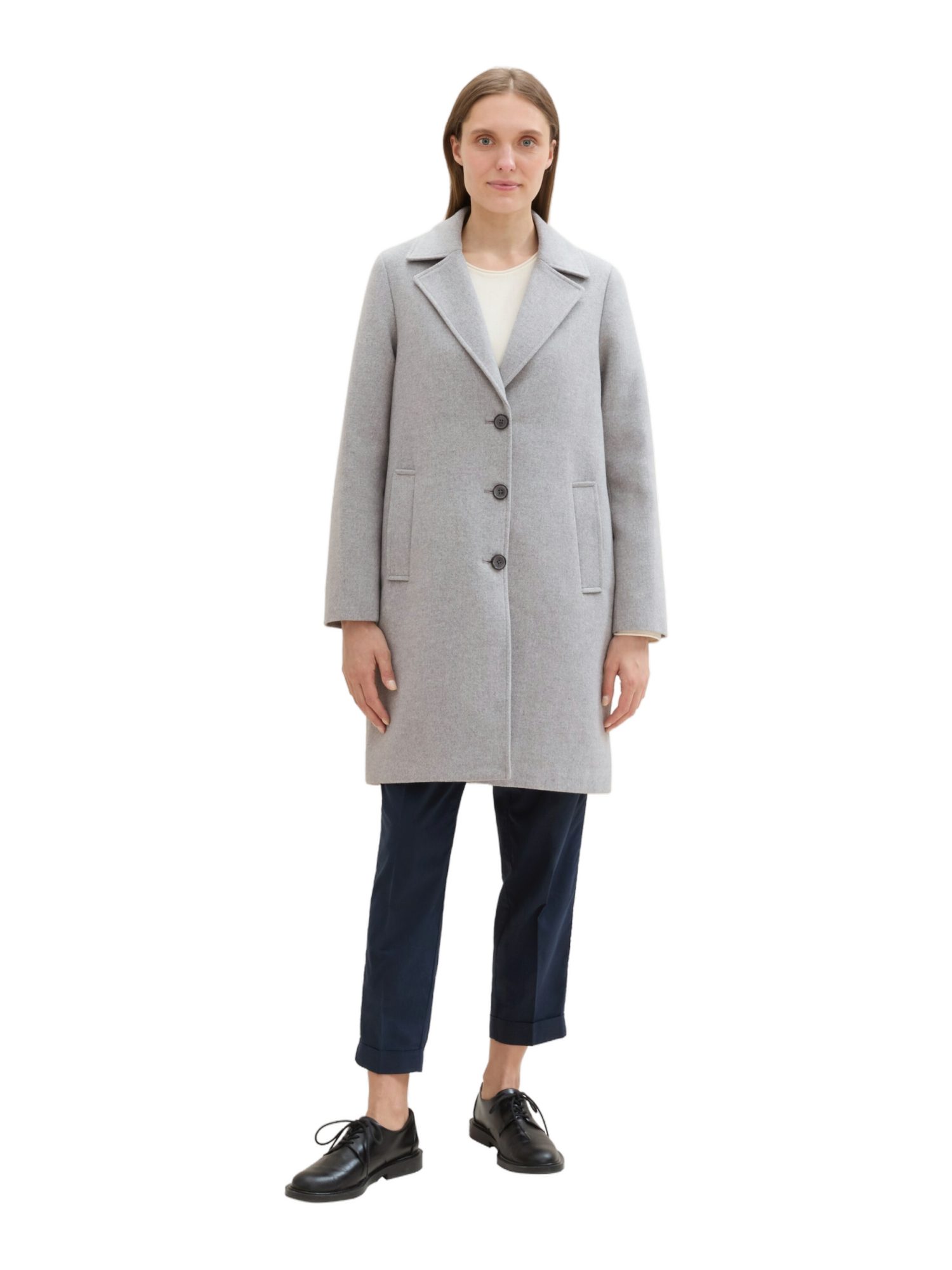 TOM TAILOR Wollmantel O grau,Casual,Polyester,Unifarben,Reverskragen,Lang,Regular Fit