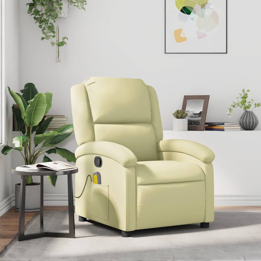 vidaXL Sessel Massagesessel Creme Echtleder (1-St)