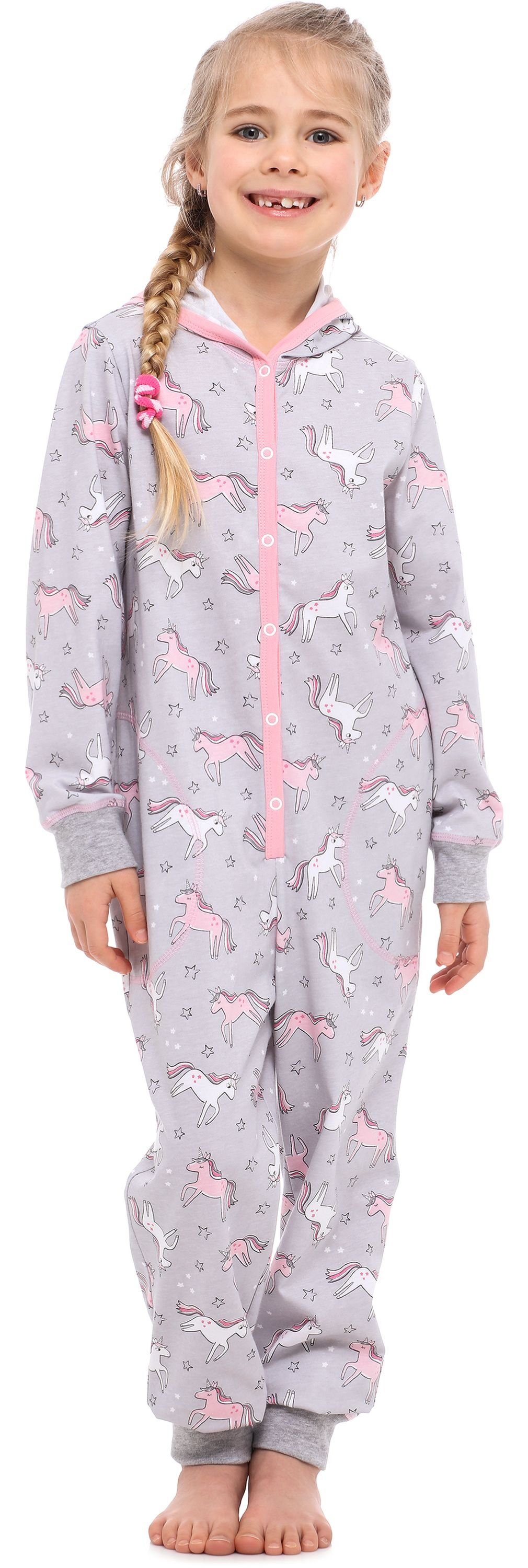 Schlafoverall Melange Mädchen Style MS10-223 Einhorn Kapuze Merry Schlafanzug mit