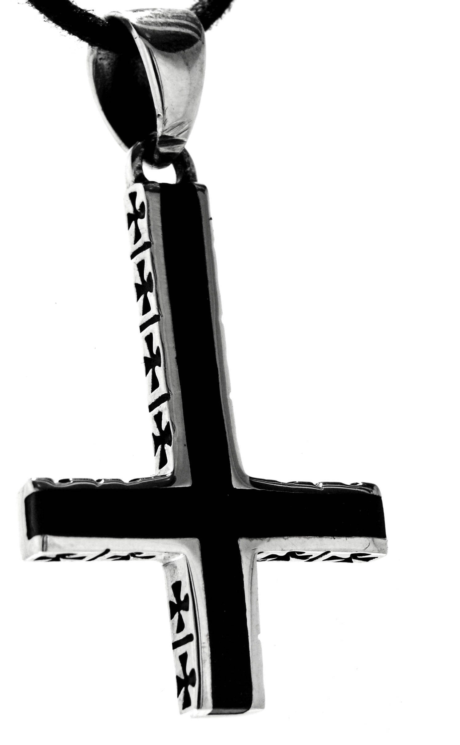 Kiss of Leather Kettenanhänger umgedrehtes Kreuz 925 Silber Sterling umgekehrtes Kreuz Petruskreuz